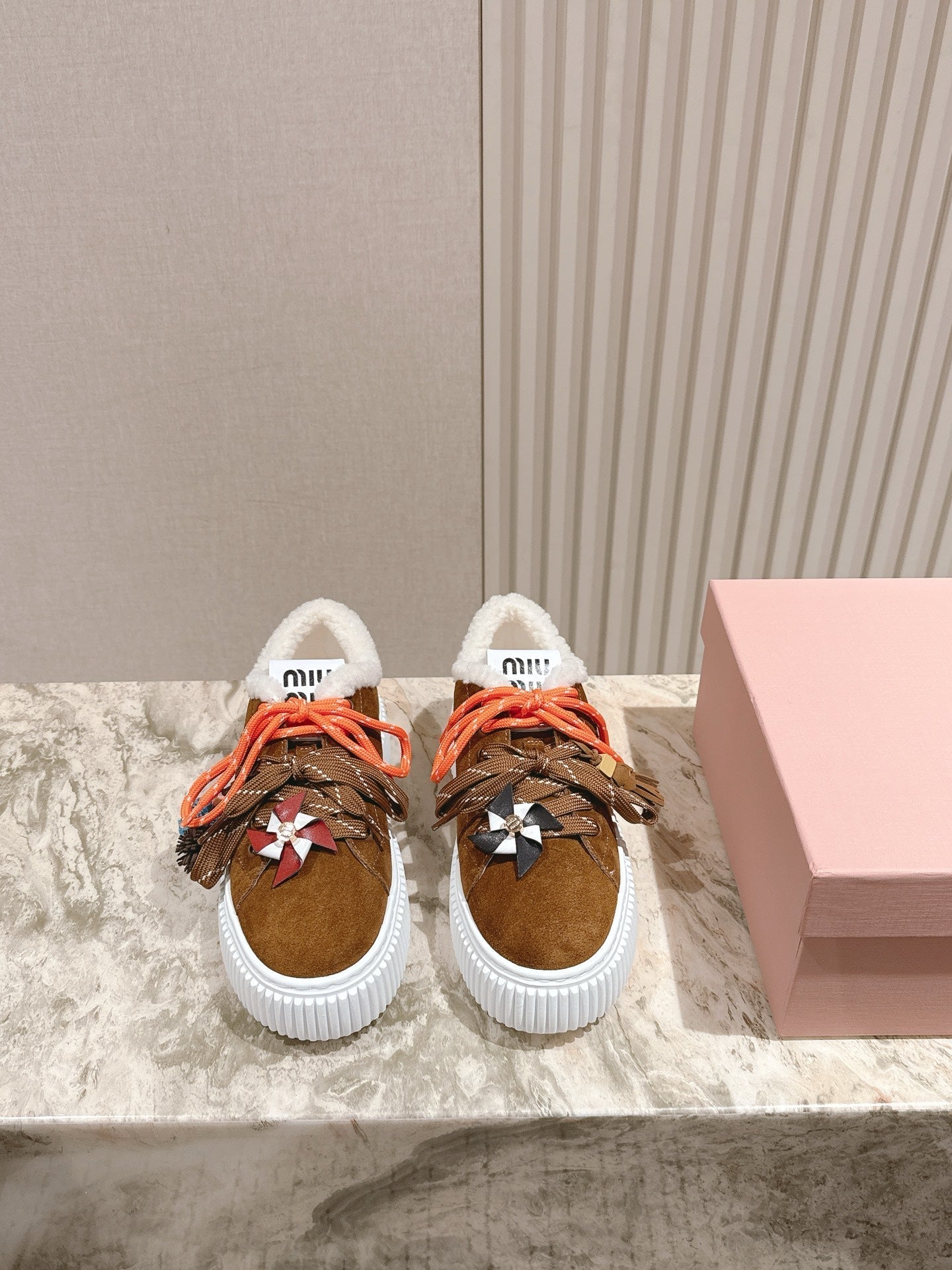 MIU MIU platform sneakers brown suede wool 461864