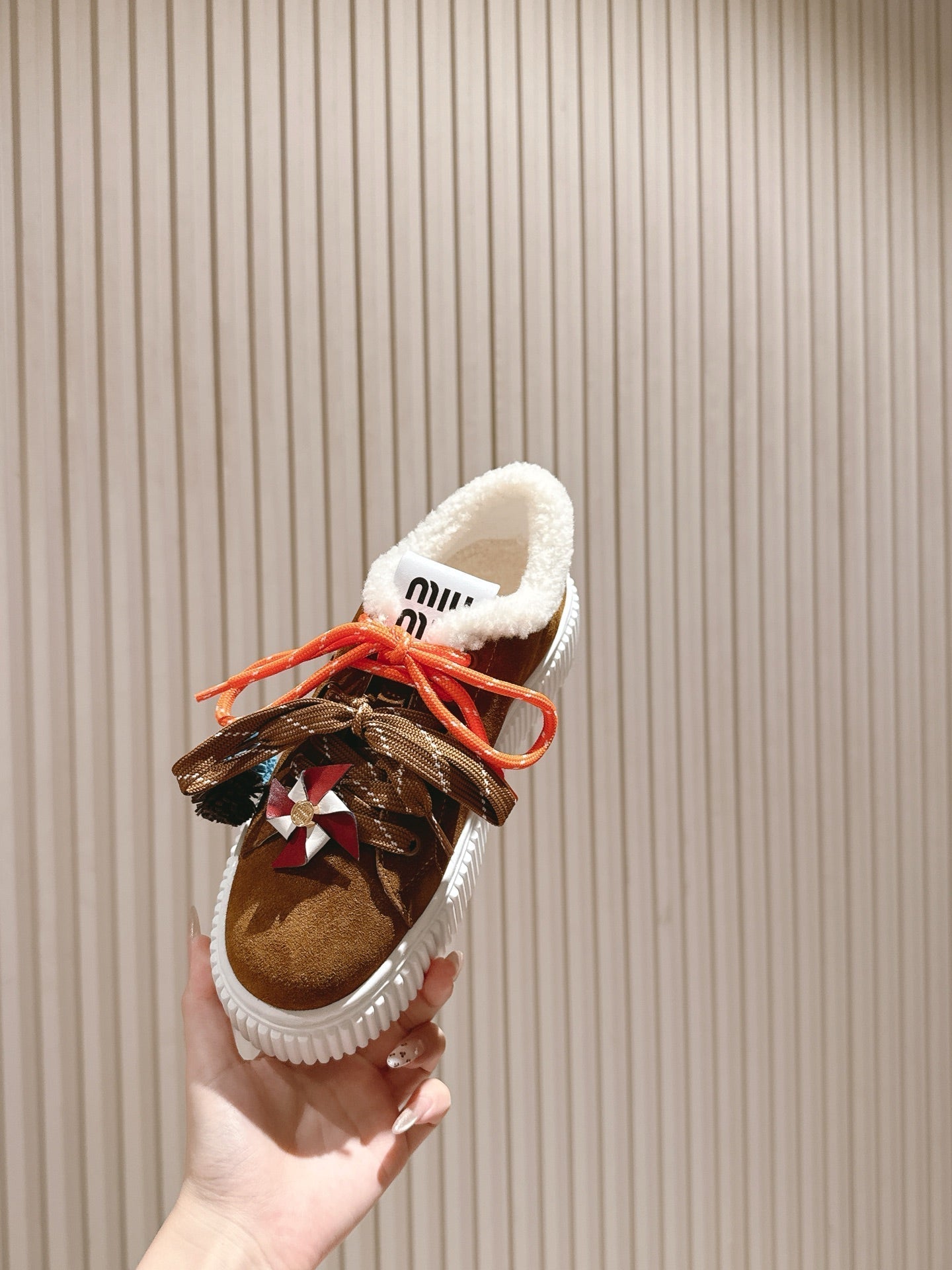 MIU MIU platform sneakers brown suede wool 461864