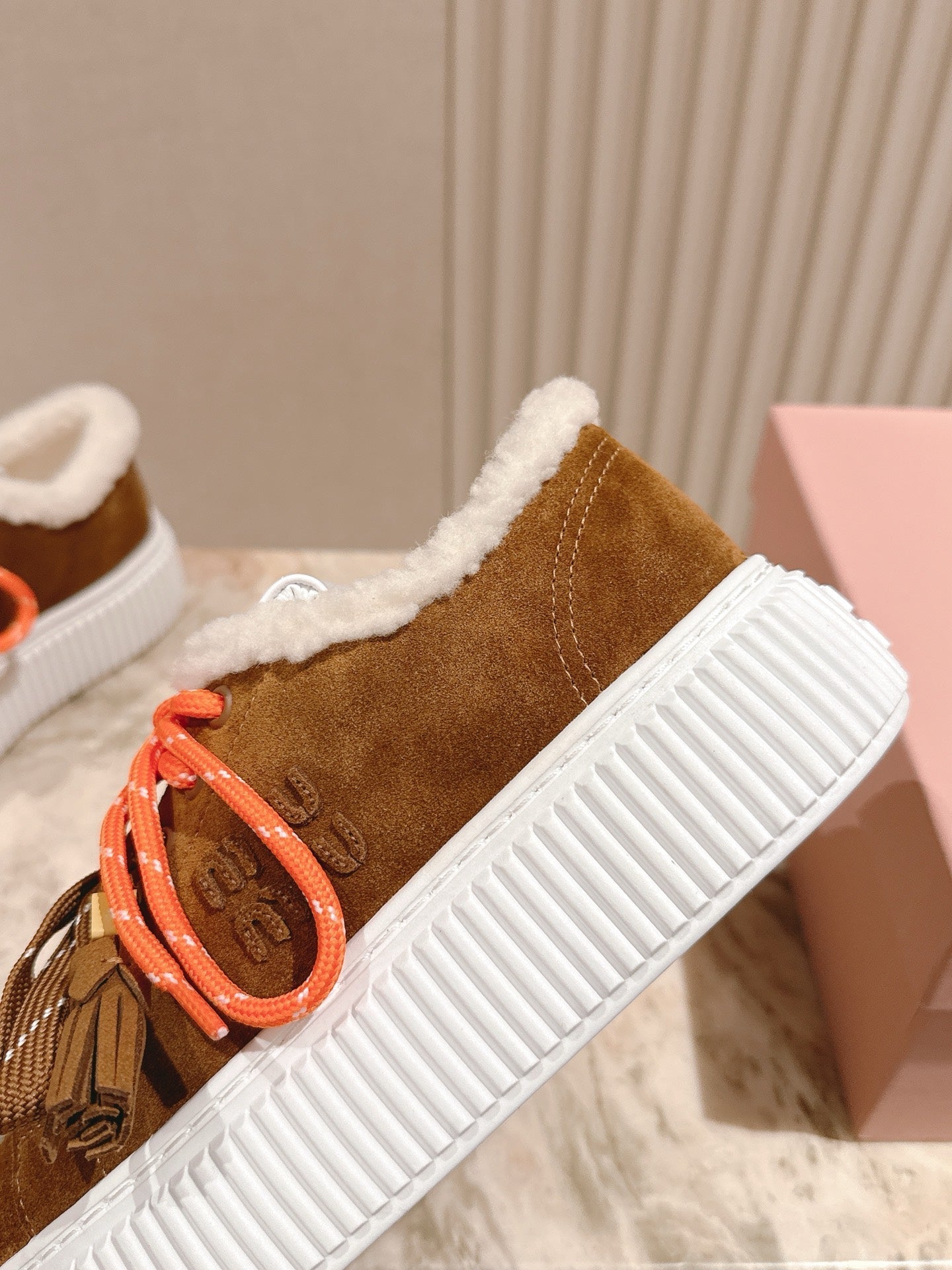 MIU MIU platform sneakers brown suede wool 461864