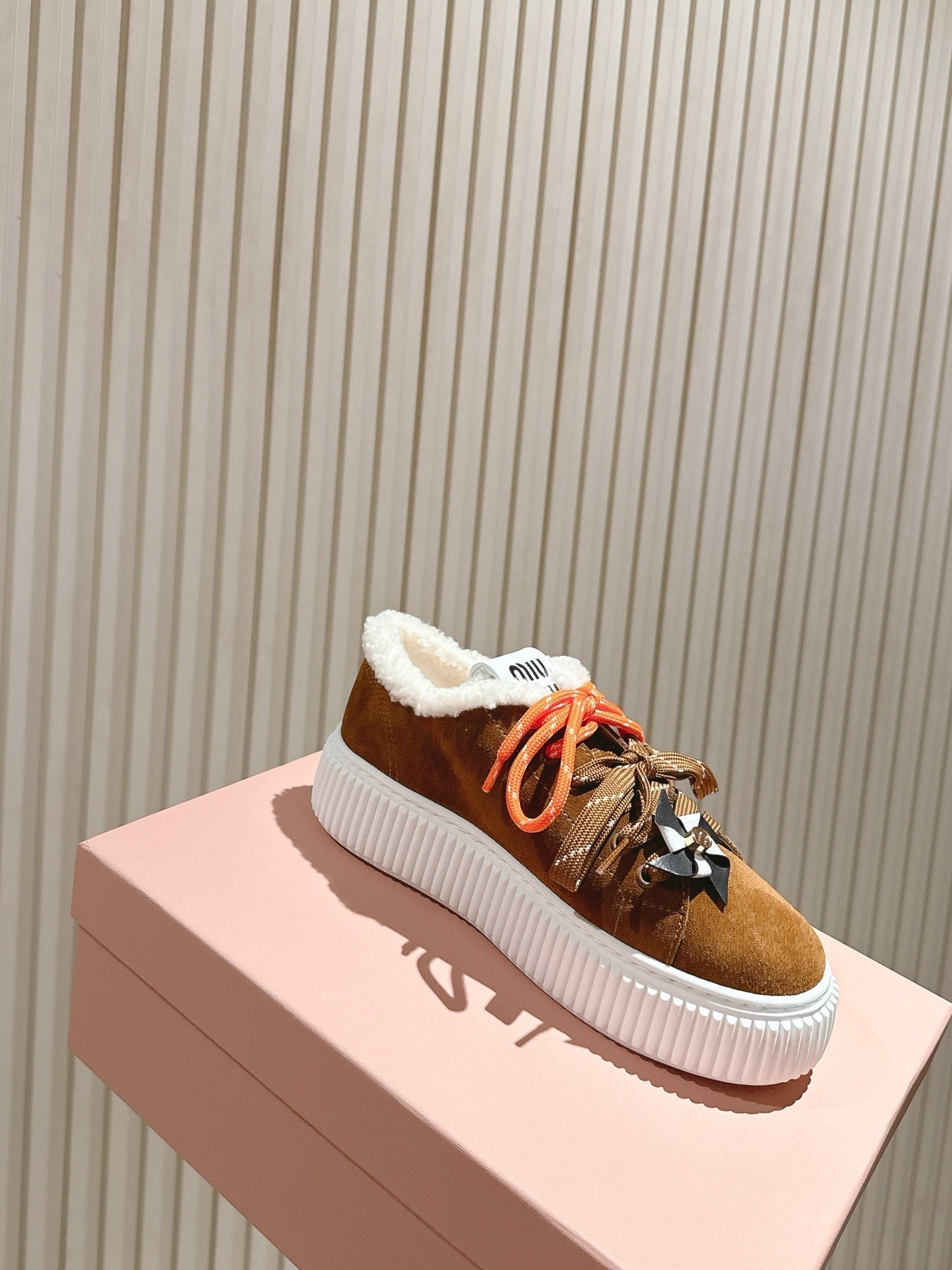 MIU MIU platform sneakers brown suede wool 461864