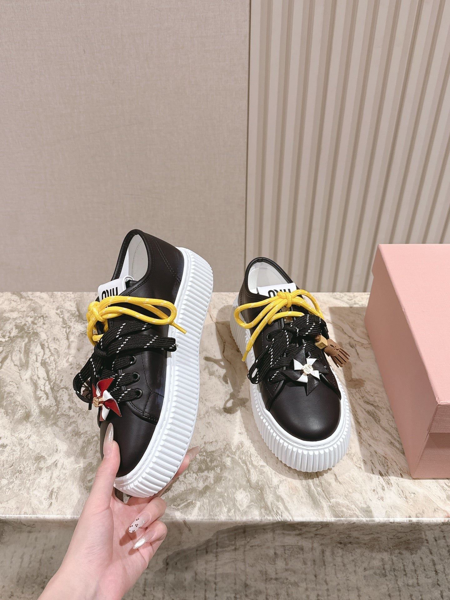 MIU MIU platform sneakers black leather 461865