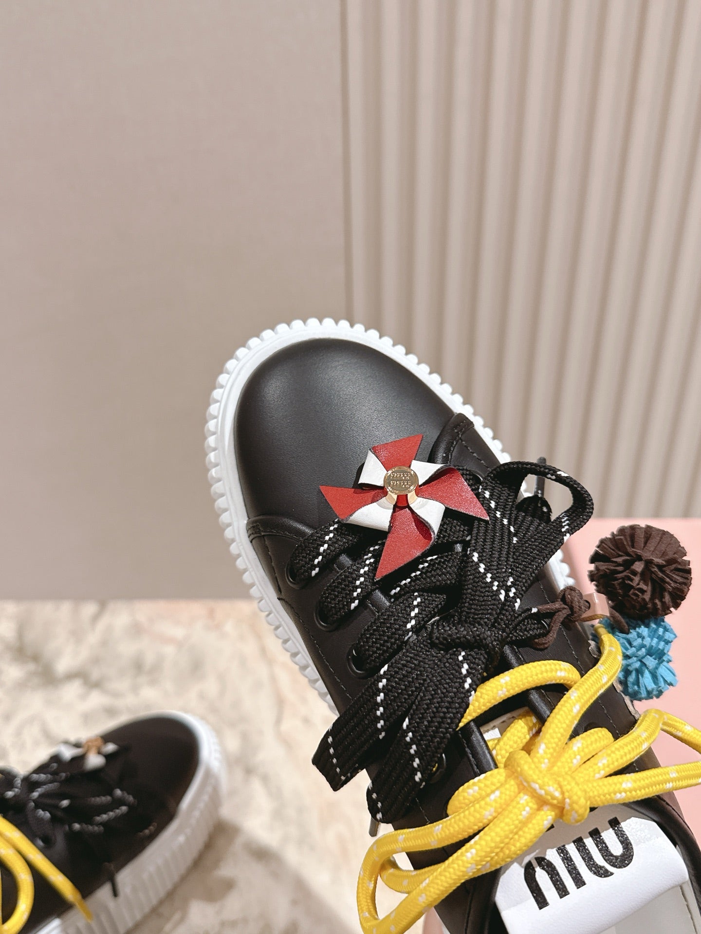 MIU MIU platform sneakers black leather 461865