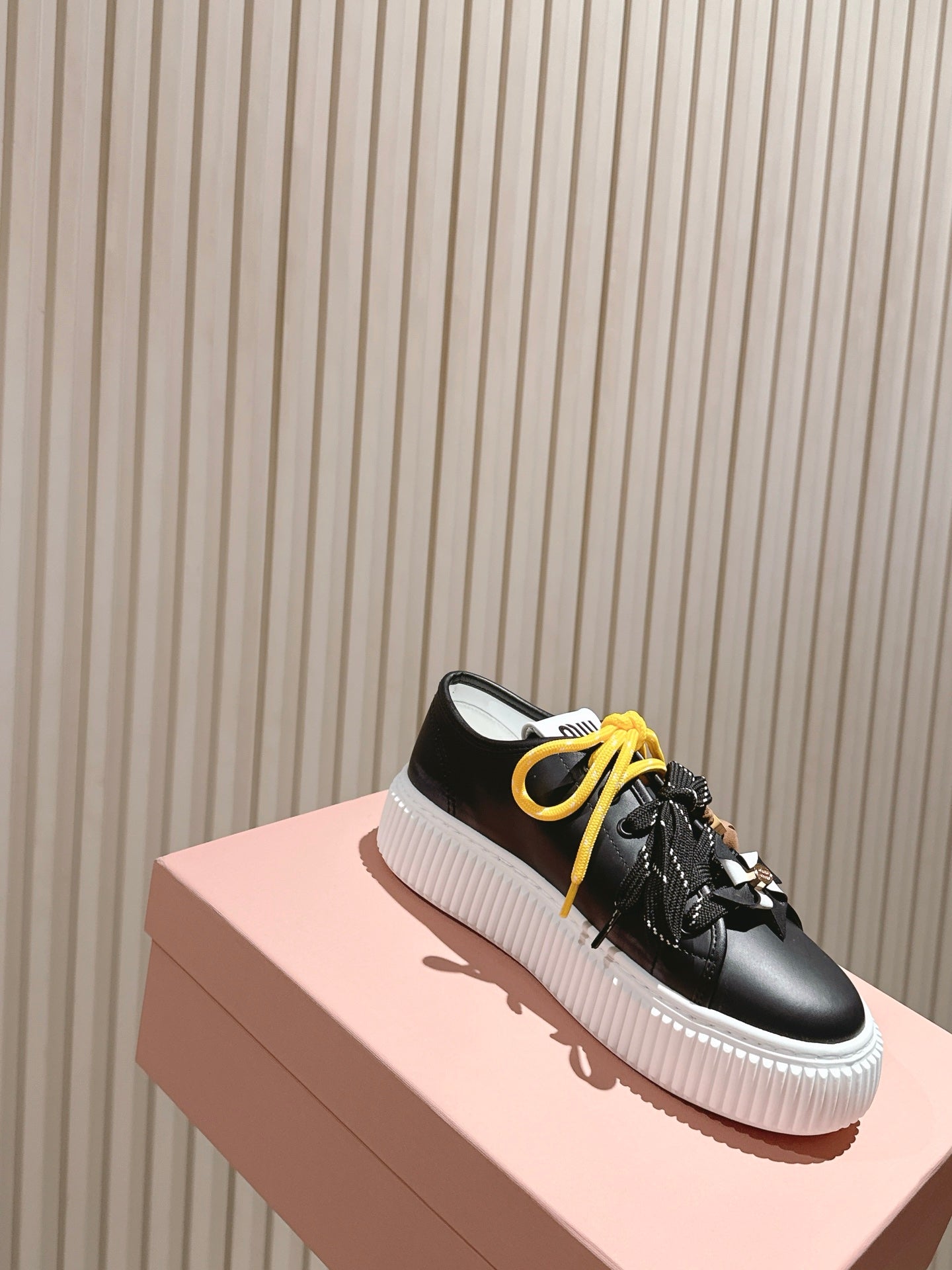MIU MIU platform sneakers black leather 461865