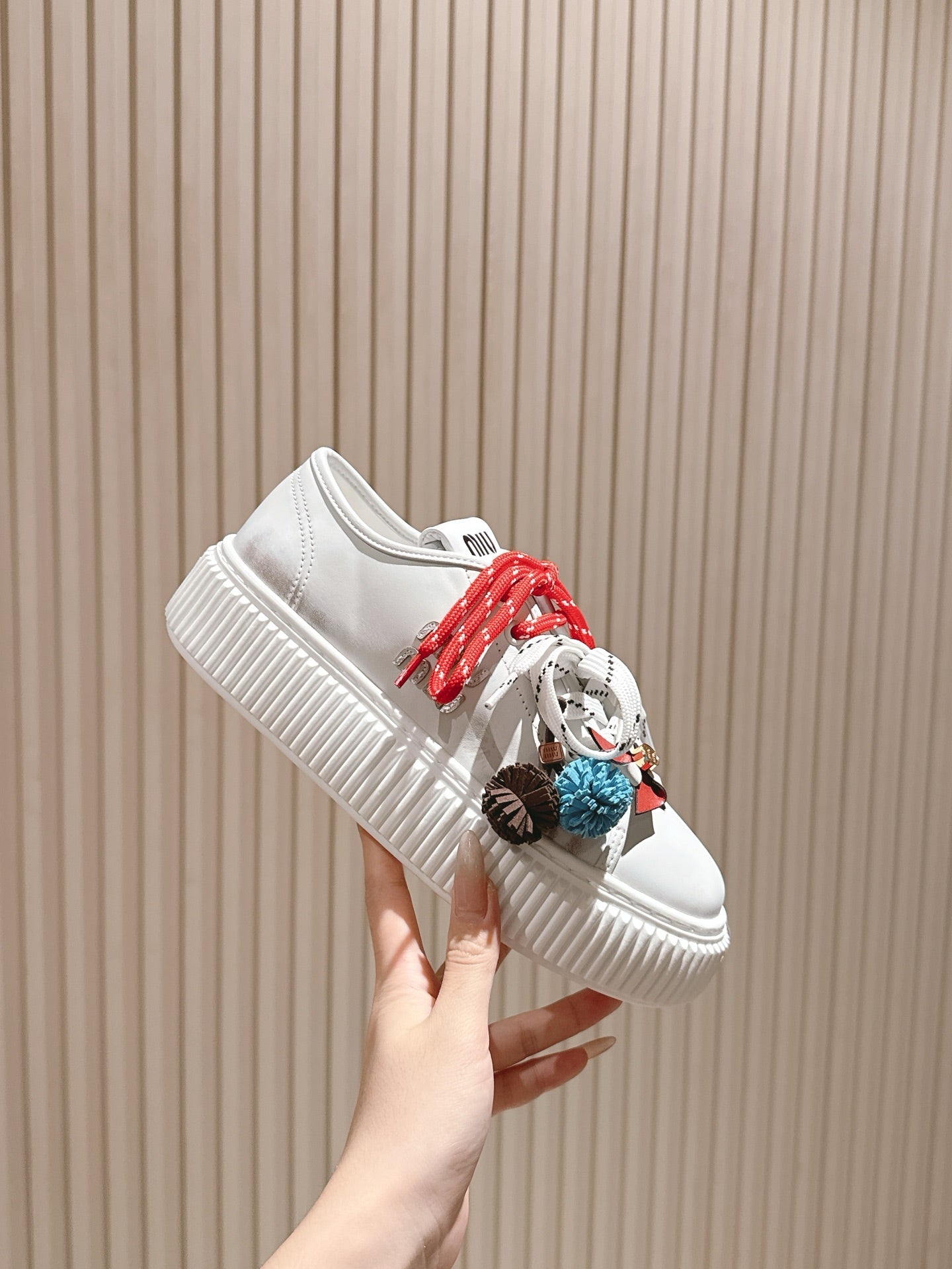 MIU MIU platform sneakers white red leather 461866