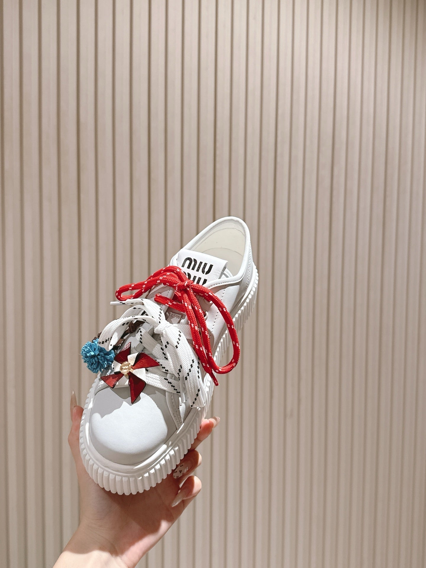 MIU MIU platform sneakers white red leather 461866