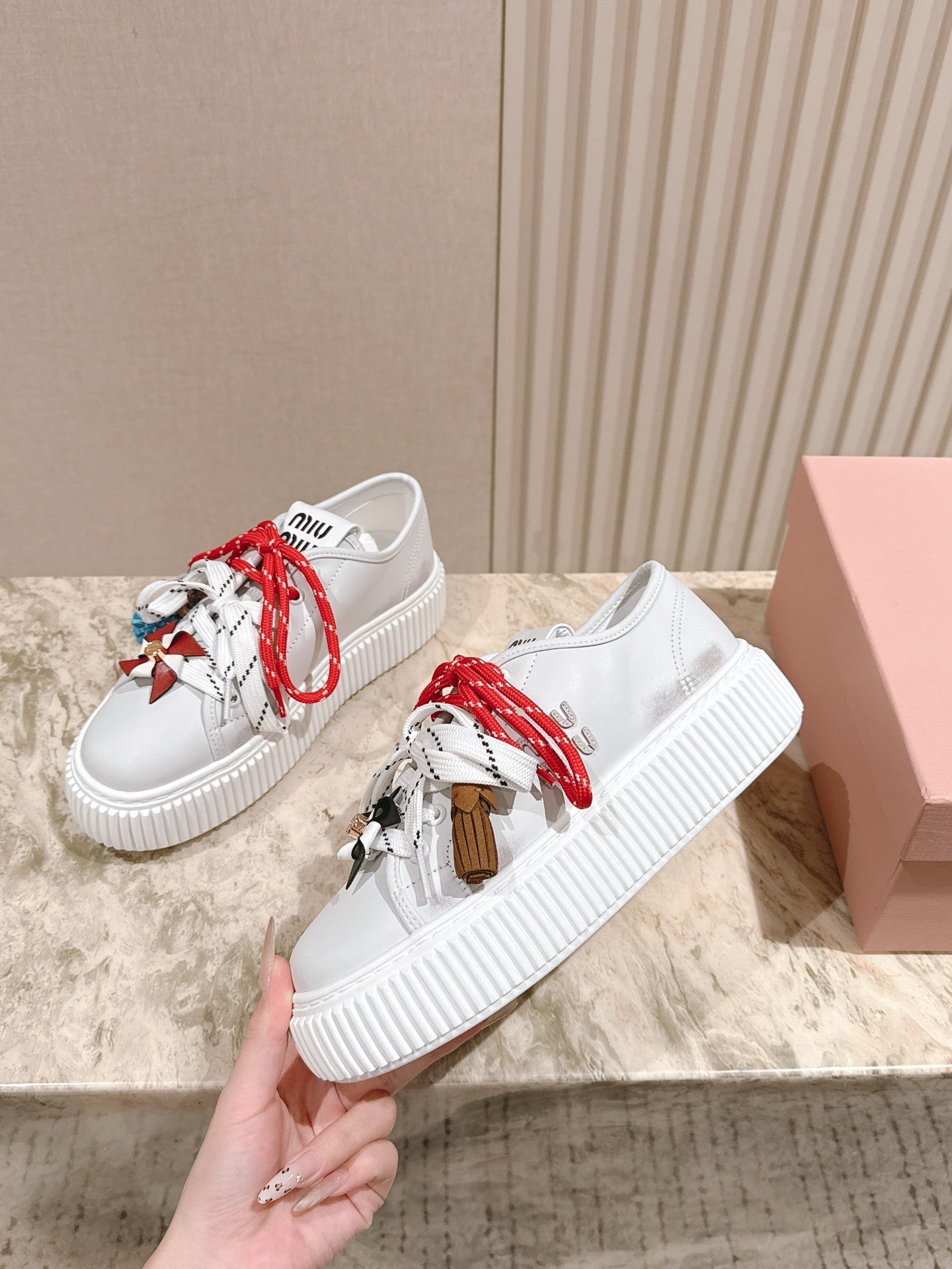 MIU MIU platform sneakers white red leather 461866