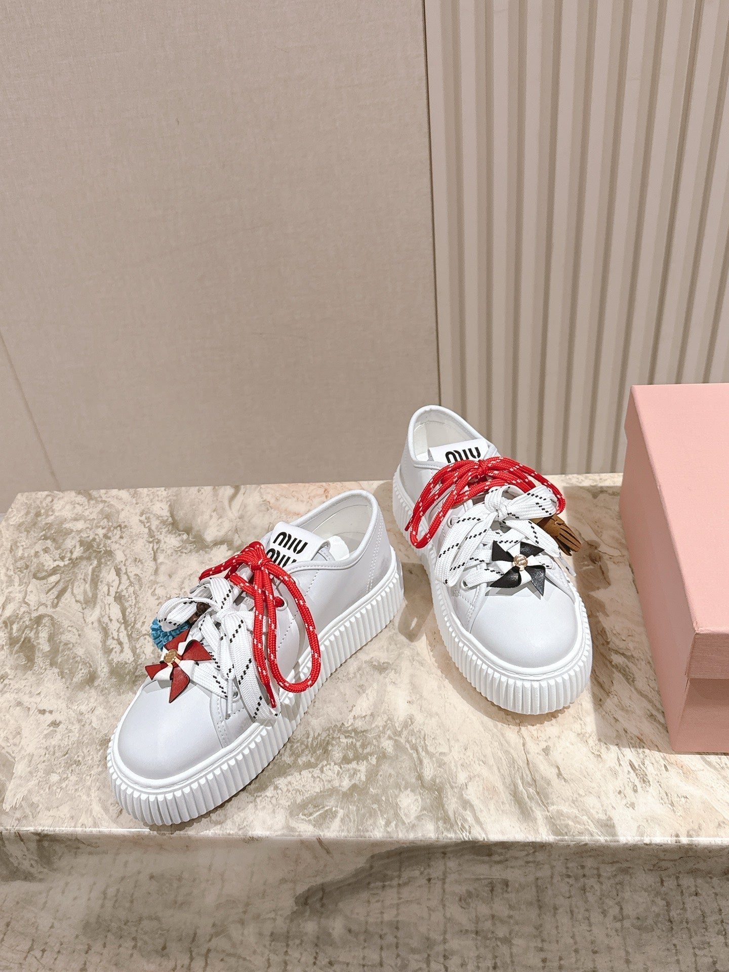 MIU MIU platform sneakers white red leather 461866