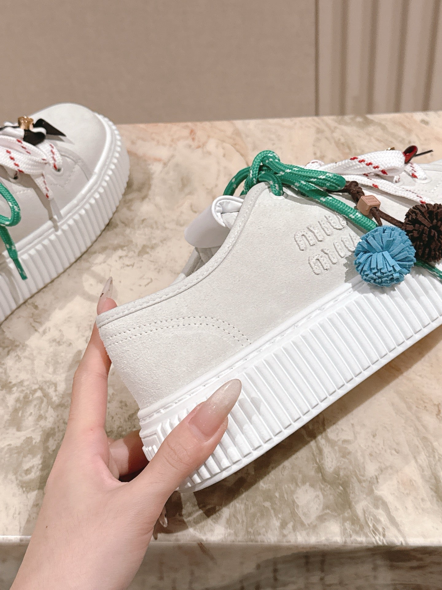 MIU MIU platform sneakers white green suede 461867