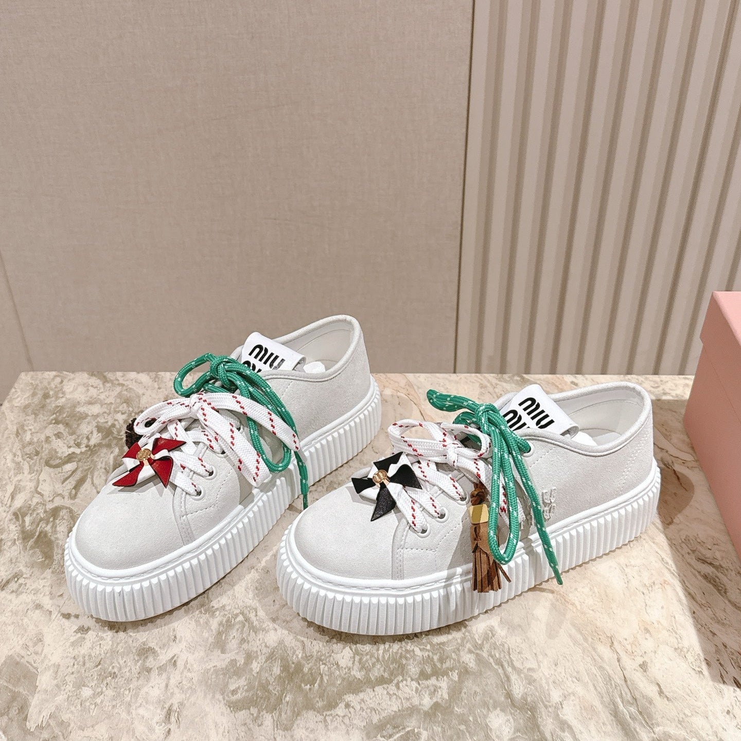 MIU MIU platform sneakers white green suede 461867