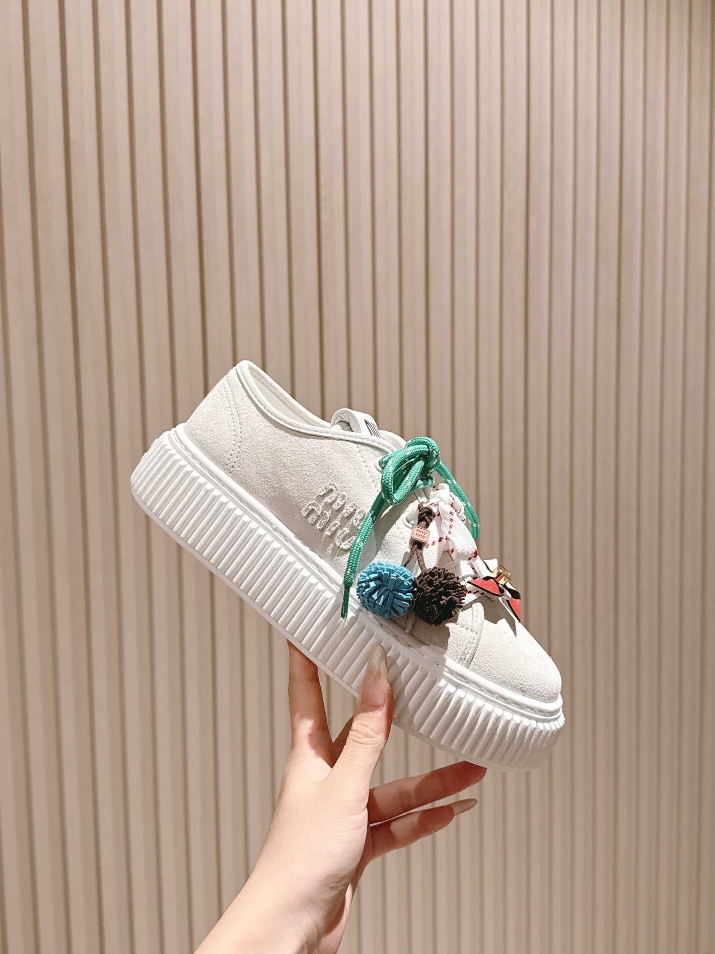 MIU MIU platform sneakers white green suede 461867