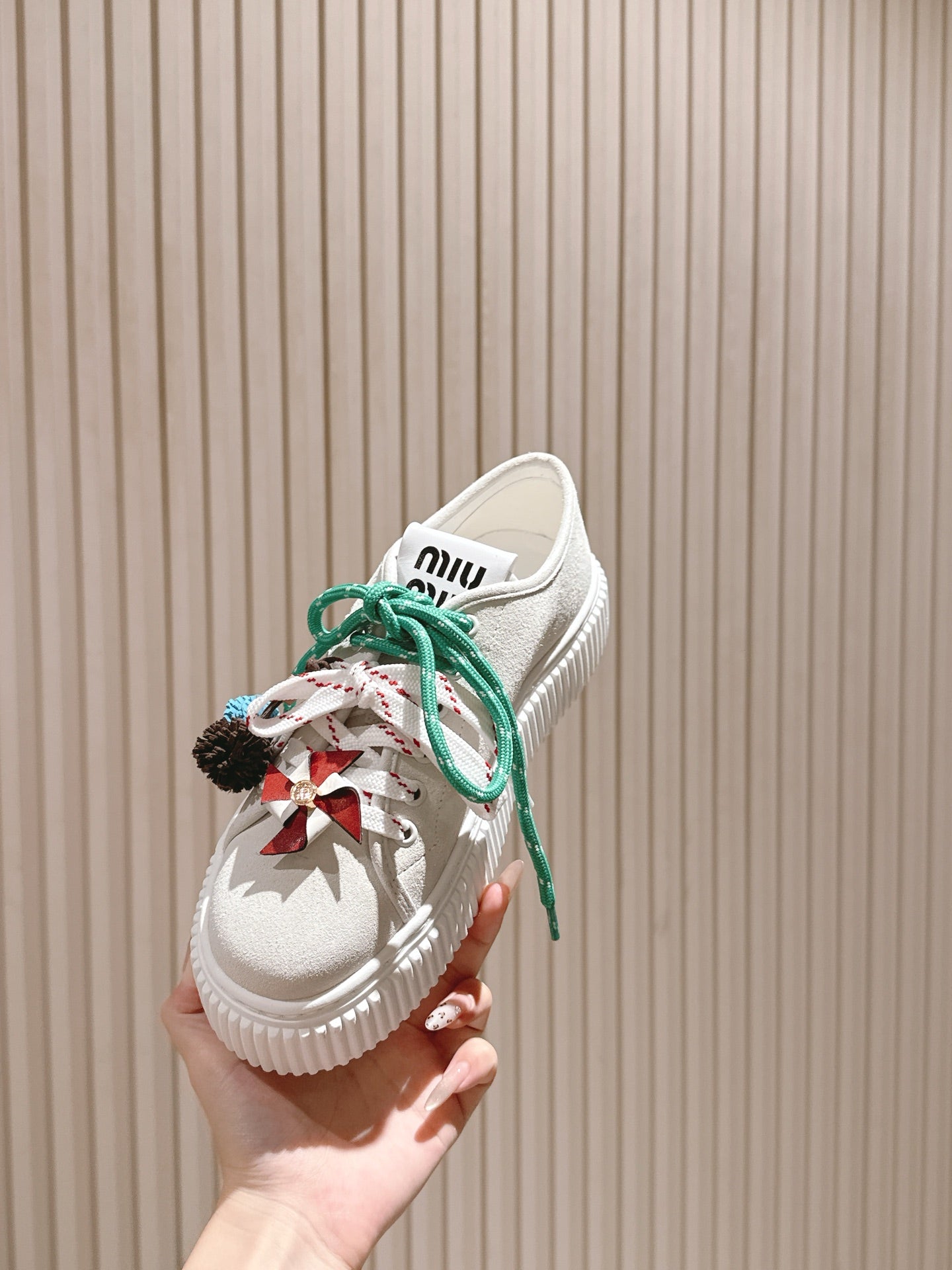 MIU MIU platform sneakers white green suede 461867