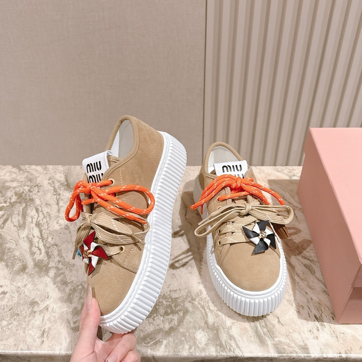MIU MIU platform sneakers beige suede 461868