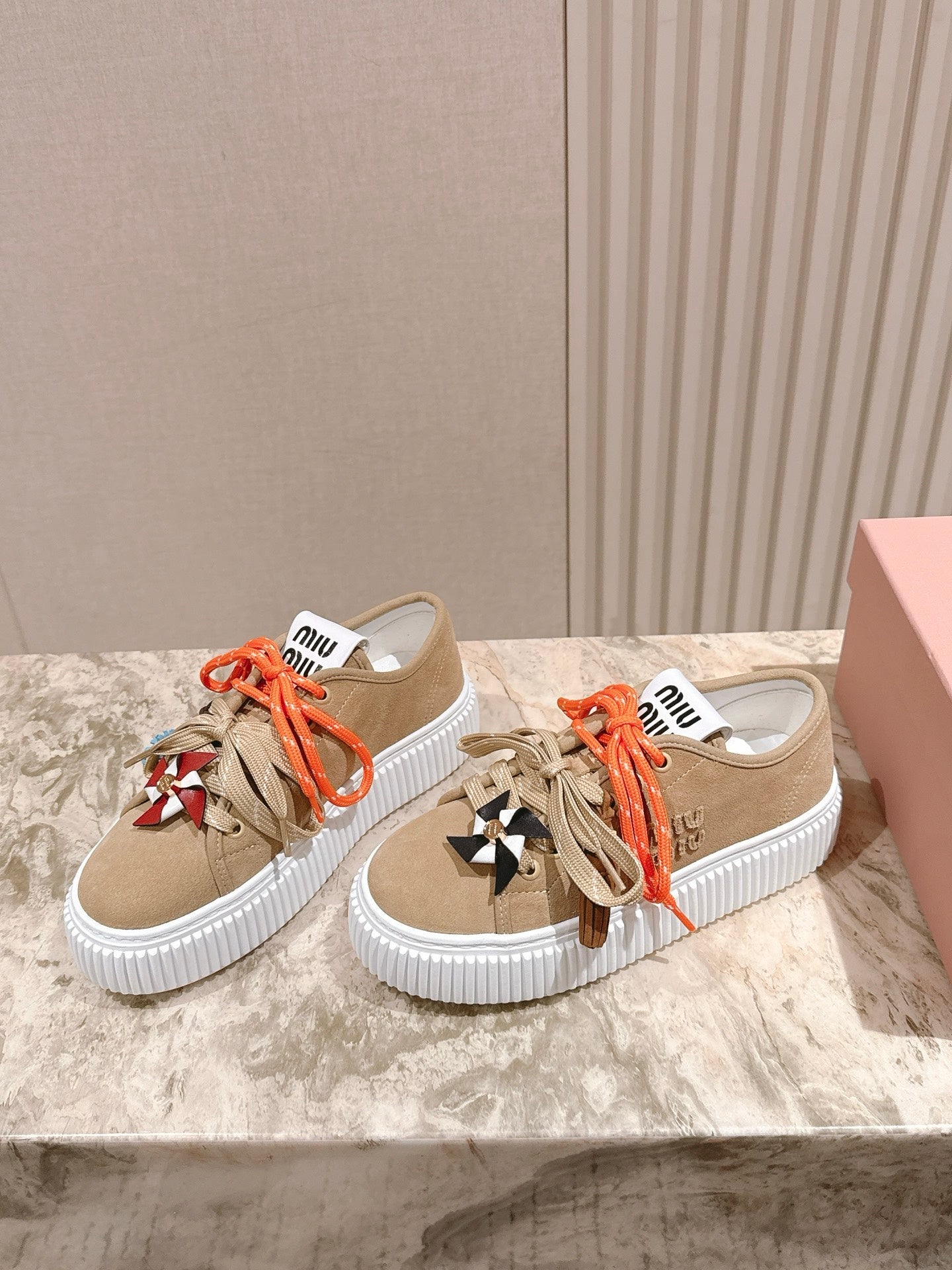 MIU MIU platform sneakers beige suede 461868