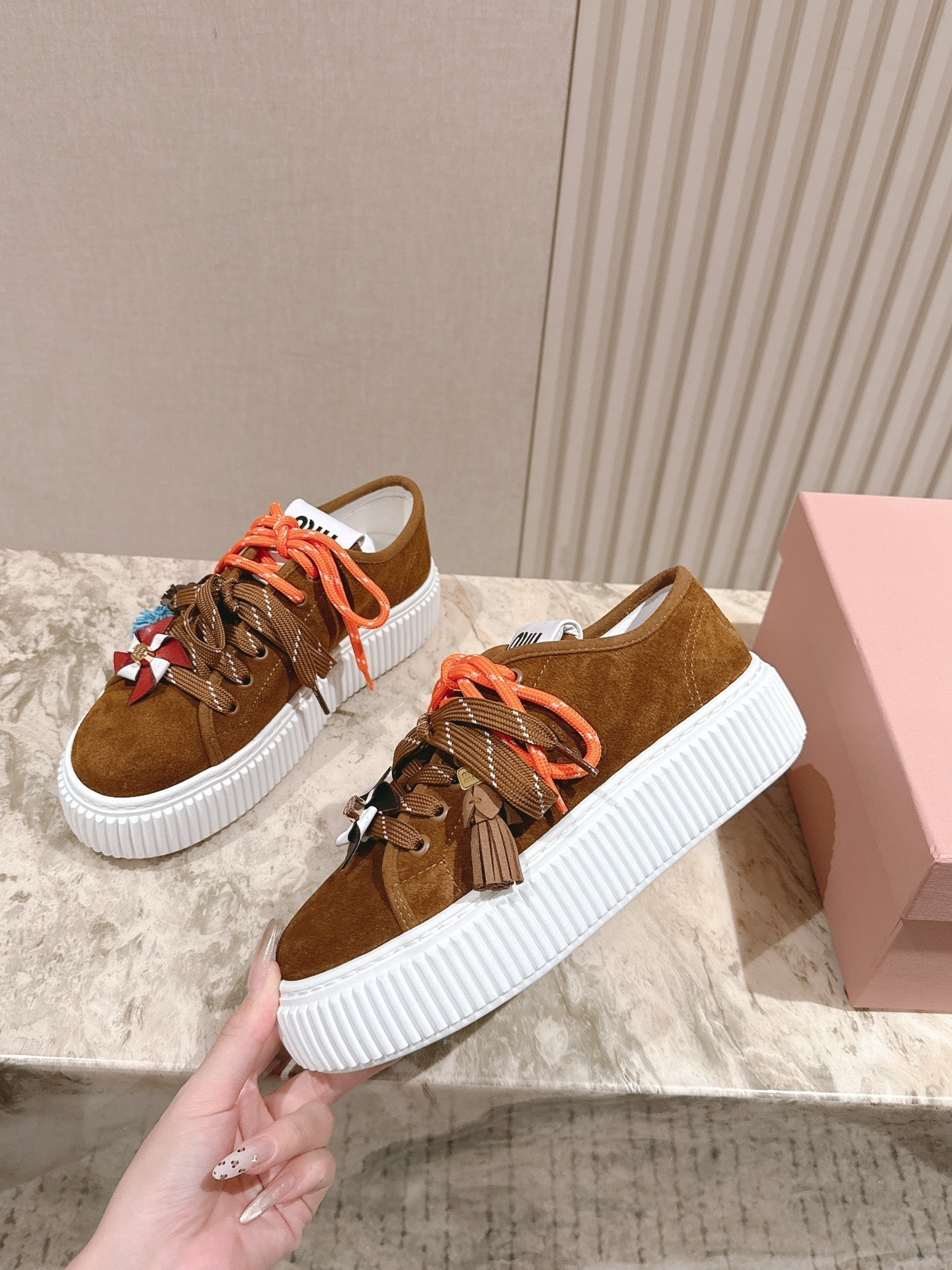 MIU MIU platform sneakers brown suede 461870