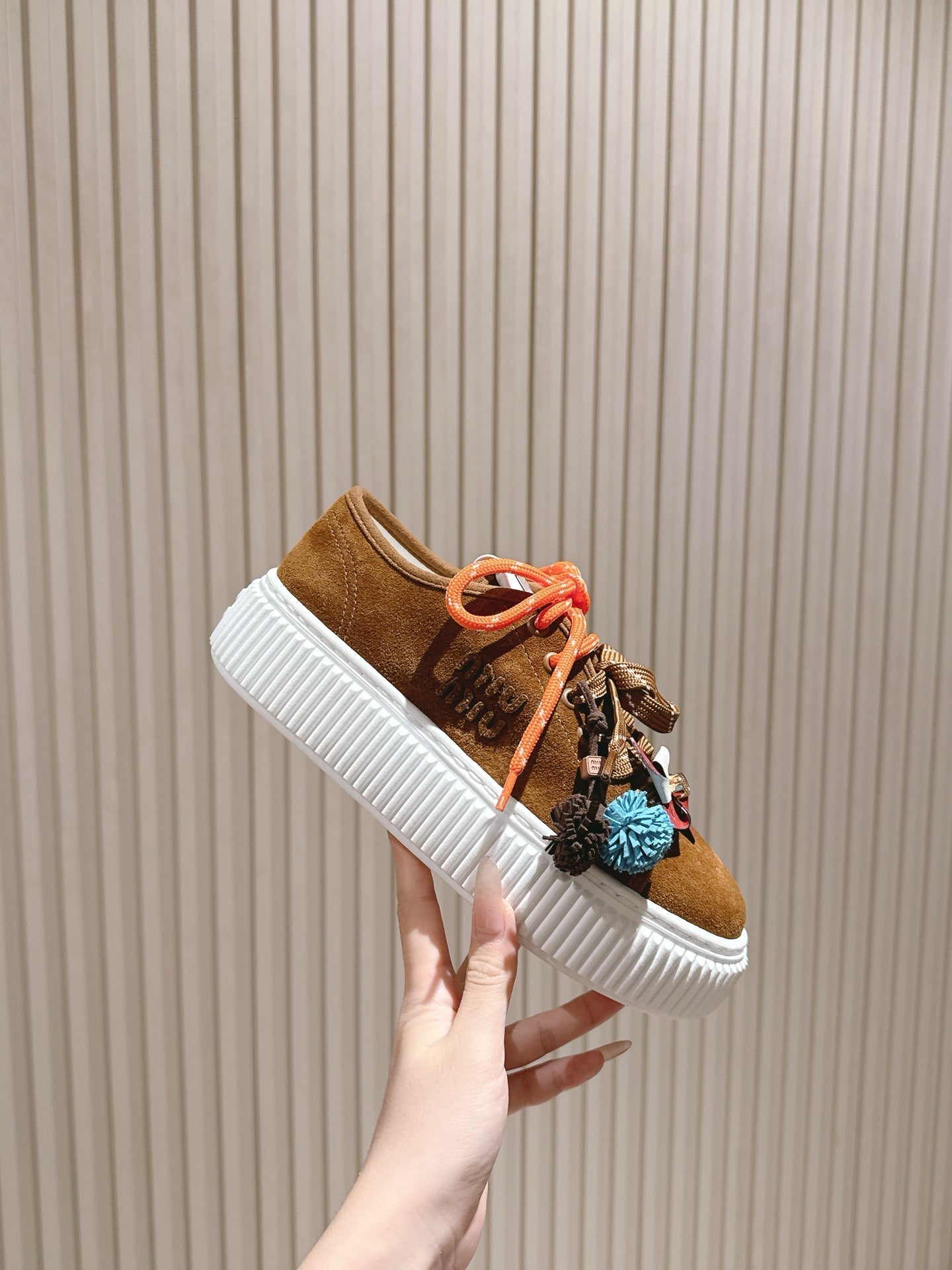 MIU MIU platform sneakers brown suede 461870