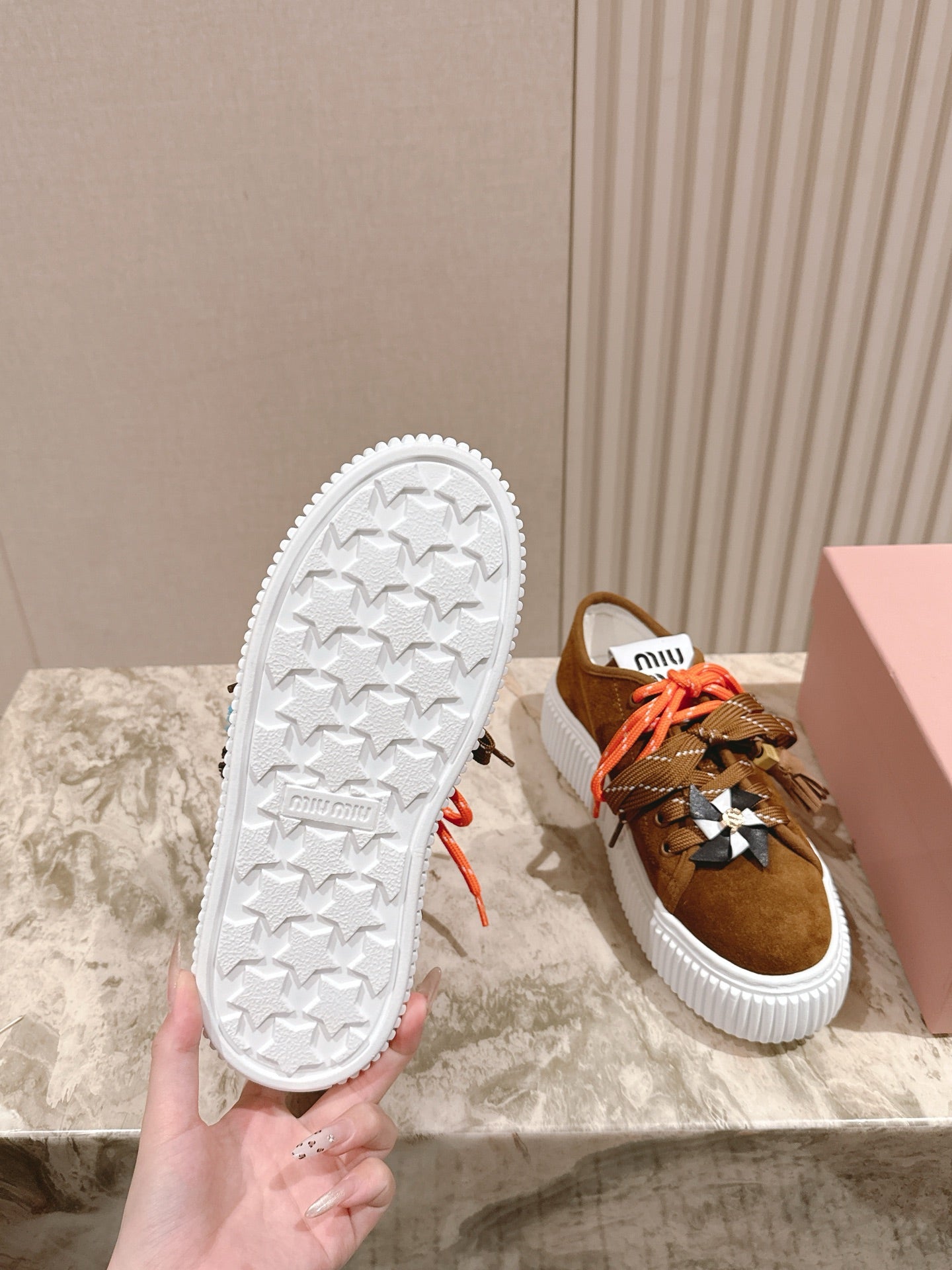 MIU MIU platform sneakers brown suede 461870