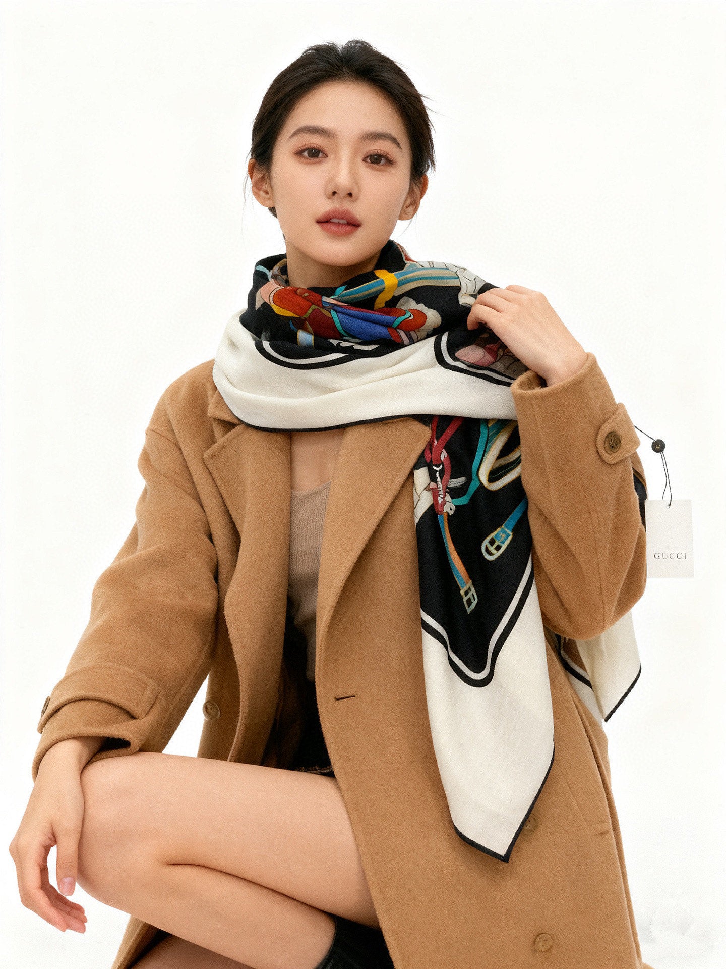 GG Horsebit 135CM  Black Colorful Cashmere Silk 275259