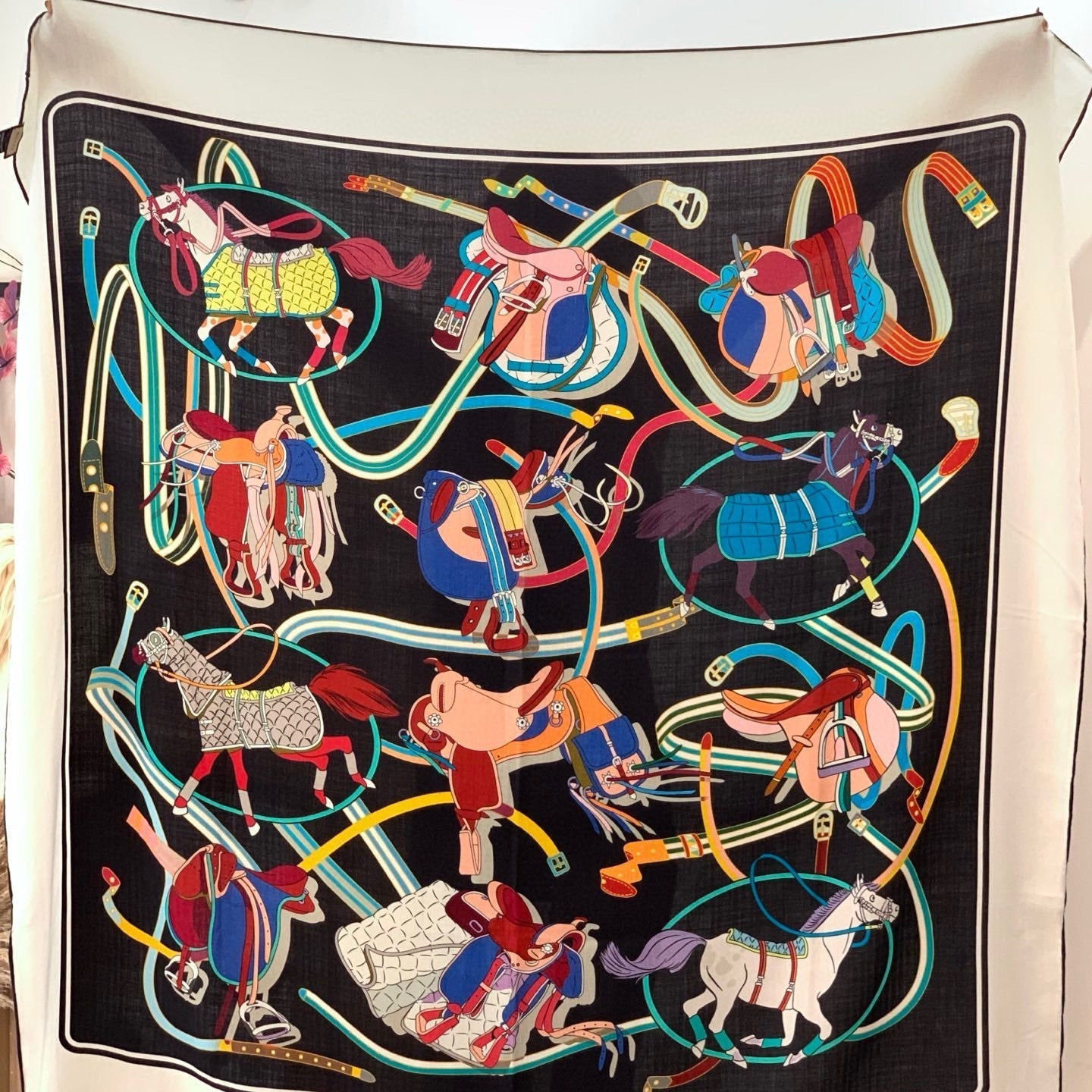 GG Horsebit 135CM  Black Colorful Cashmere Silk 275259