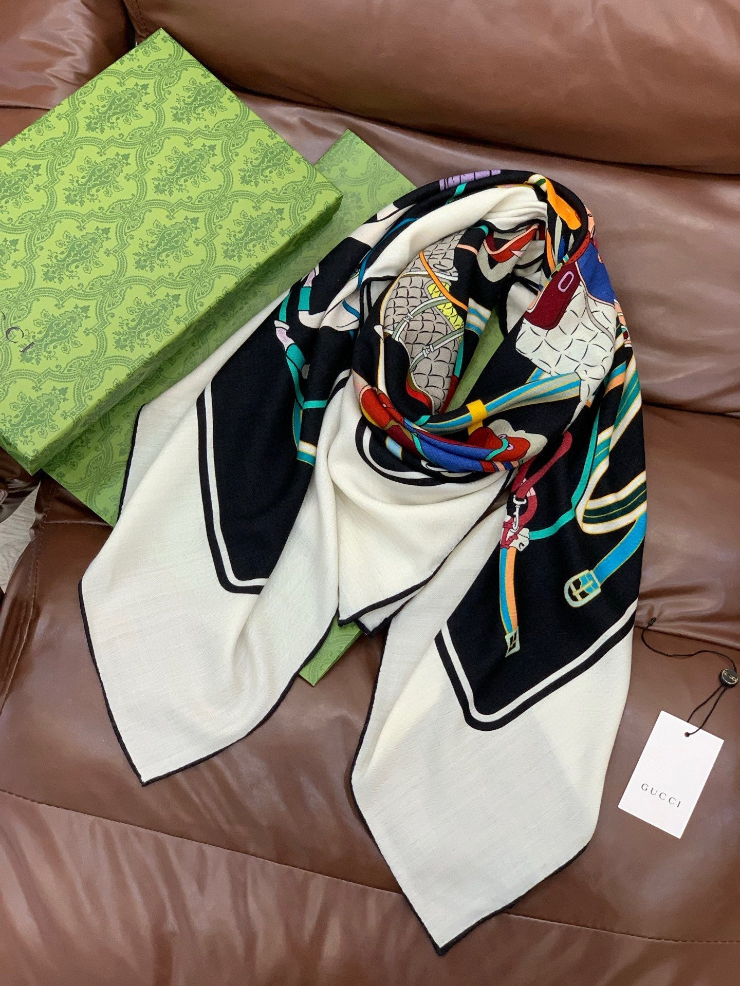 GG Horsebit 135CM  Black Colorful Cashmere Silk 275259