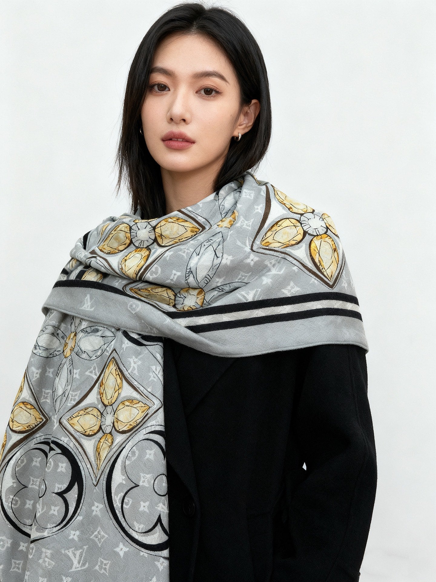 LV X TM Scarf 135CM Gray Cashmere 293193