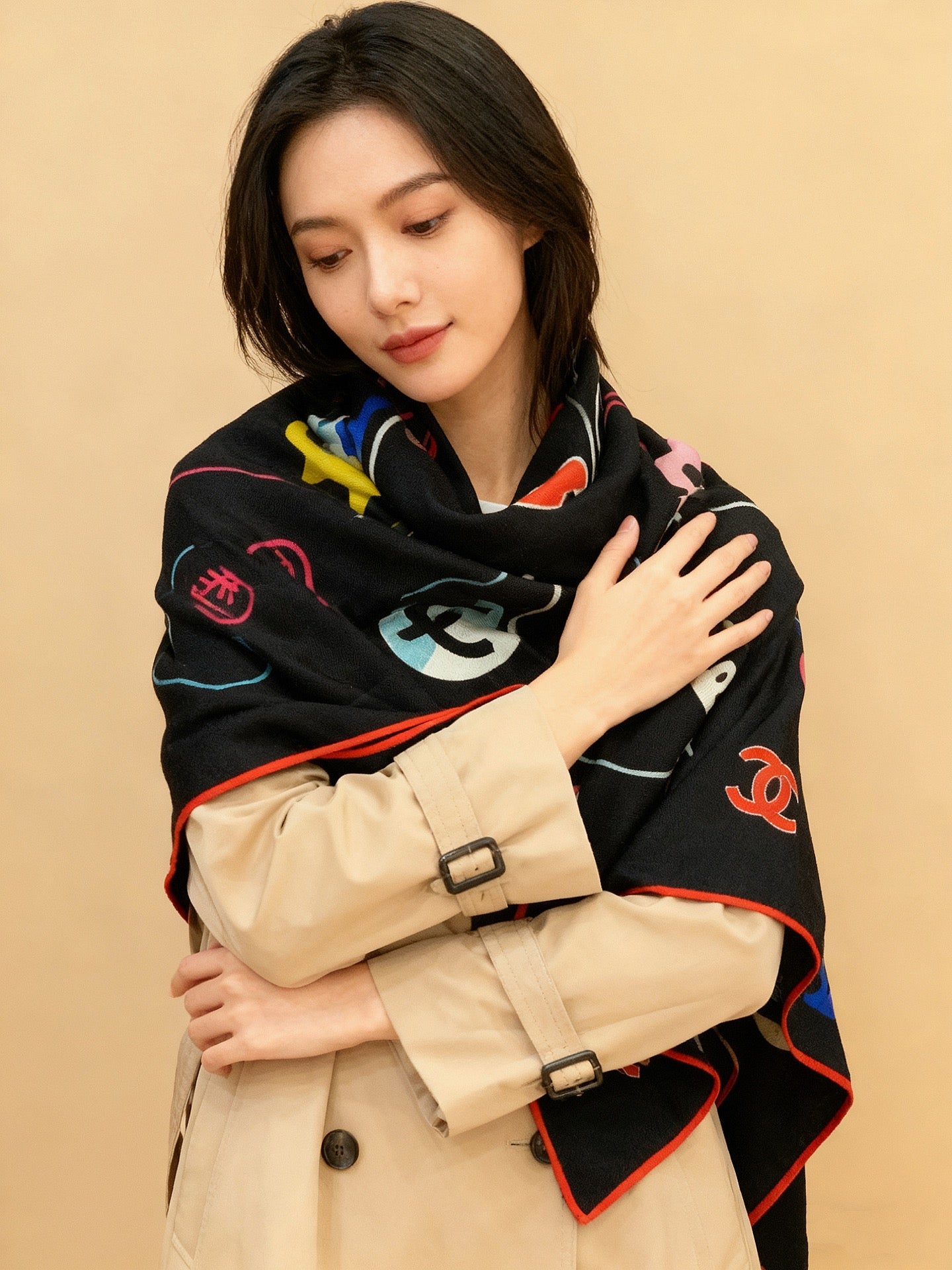 CC 25 Scarf 135CM Black Colorful Cashmere 293208