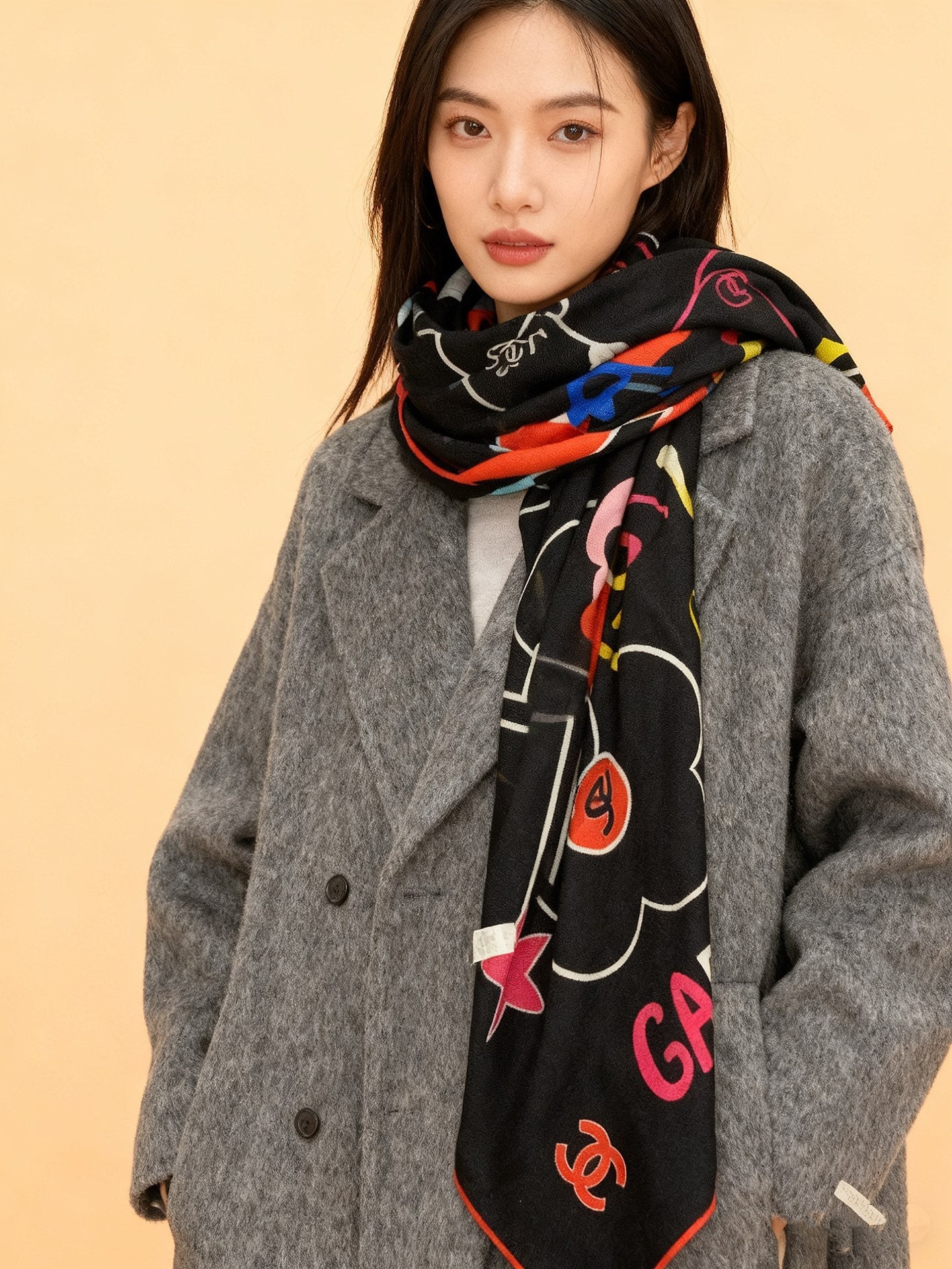CC 25 Scarf 135CM Black Colorful Cashmere 293208