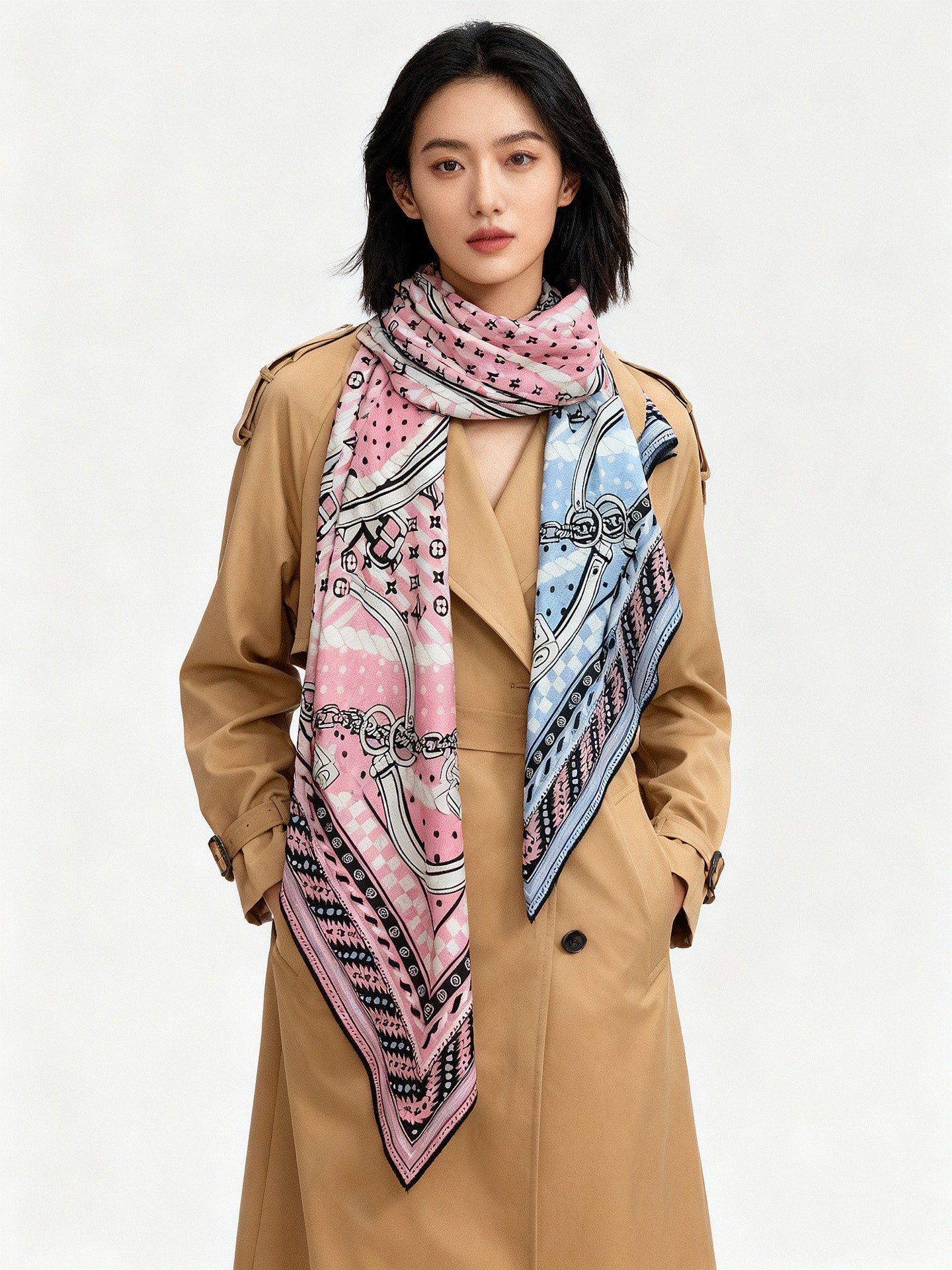 LV X TM Scarf 135CM Blue Pink Cashmere 293197