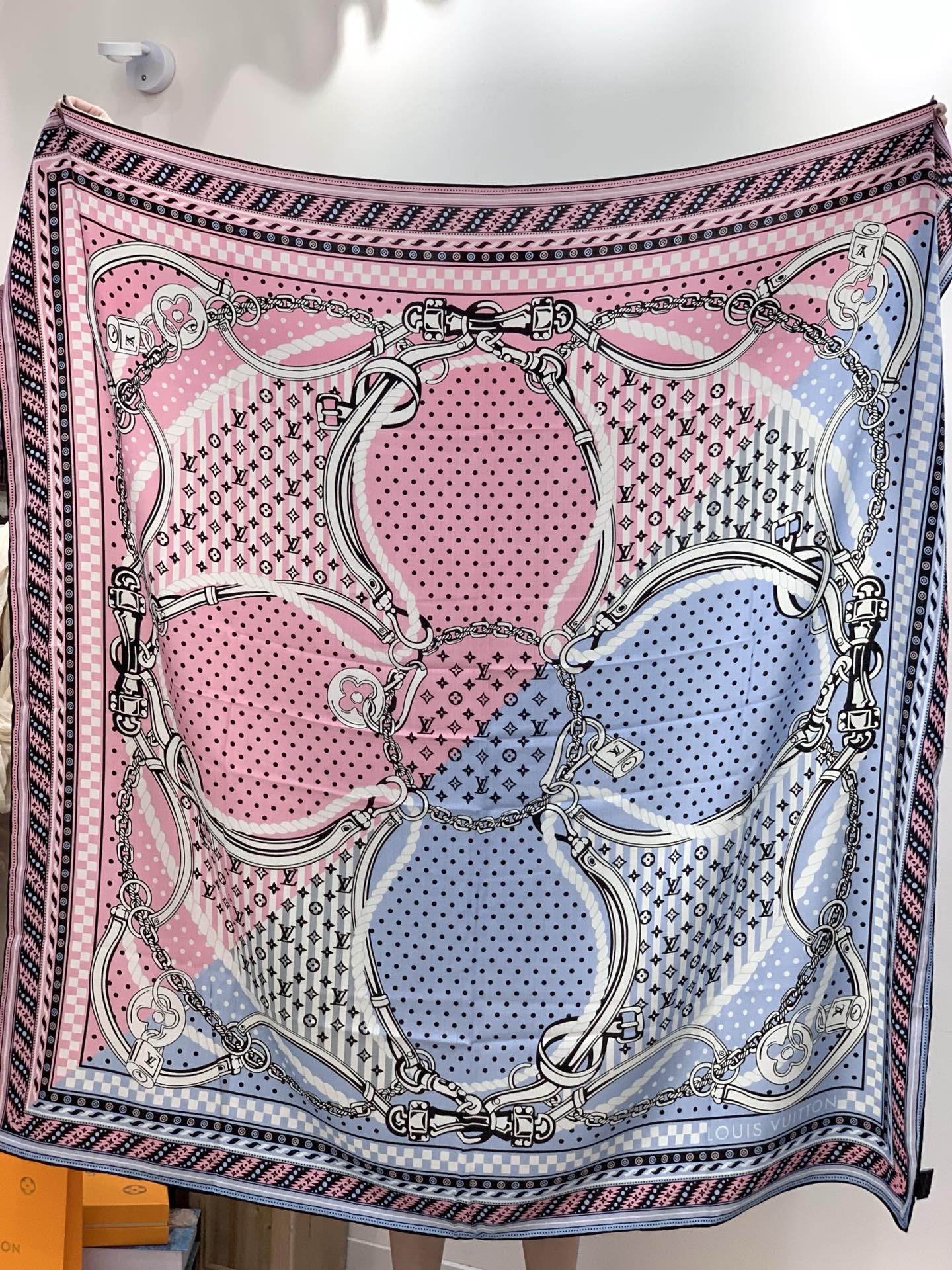 LV X TM Scarf 135CM Blue Pink Cashmere 293197