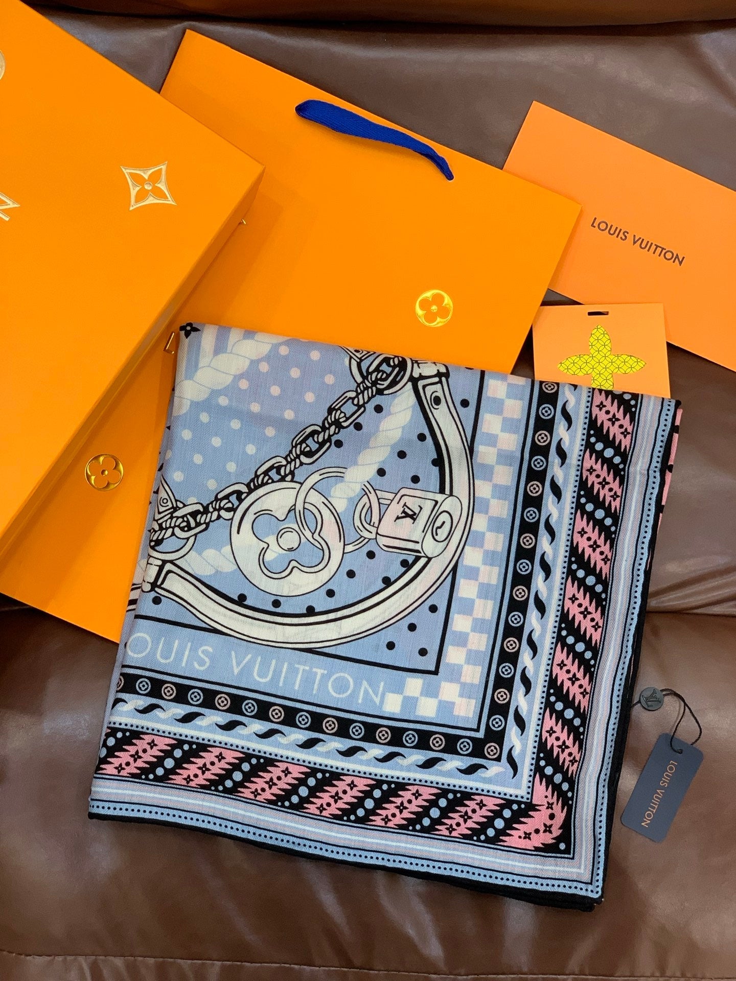 LV X TM Scarf 135CM Blue Pink Cashmere 293197