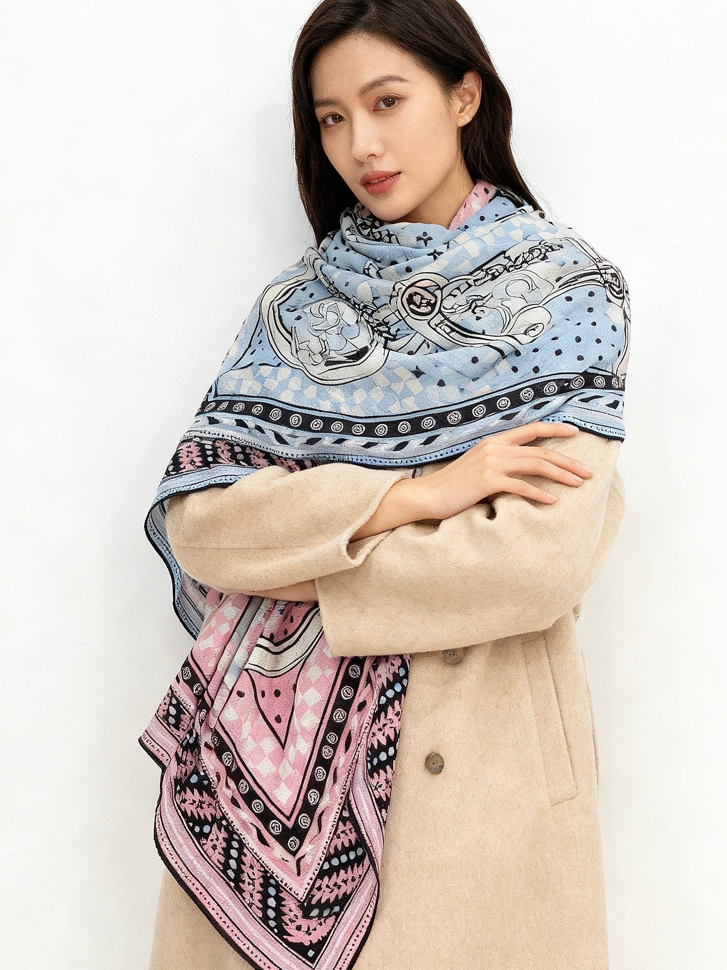 LV X TM Scarf 135CM Blue Pink Cashmere 293197