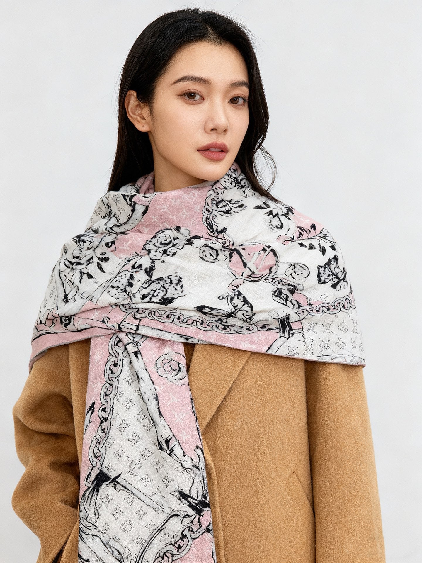 LV X TM Scarf 135CM Pink White Cashmere 293202