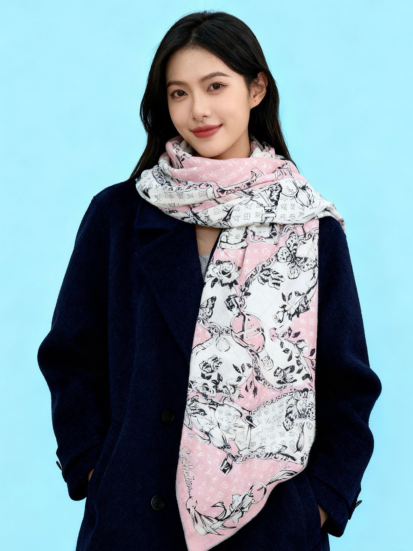 LV X TM Scarf 135CM Pink White Cashmere 293202