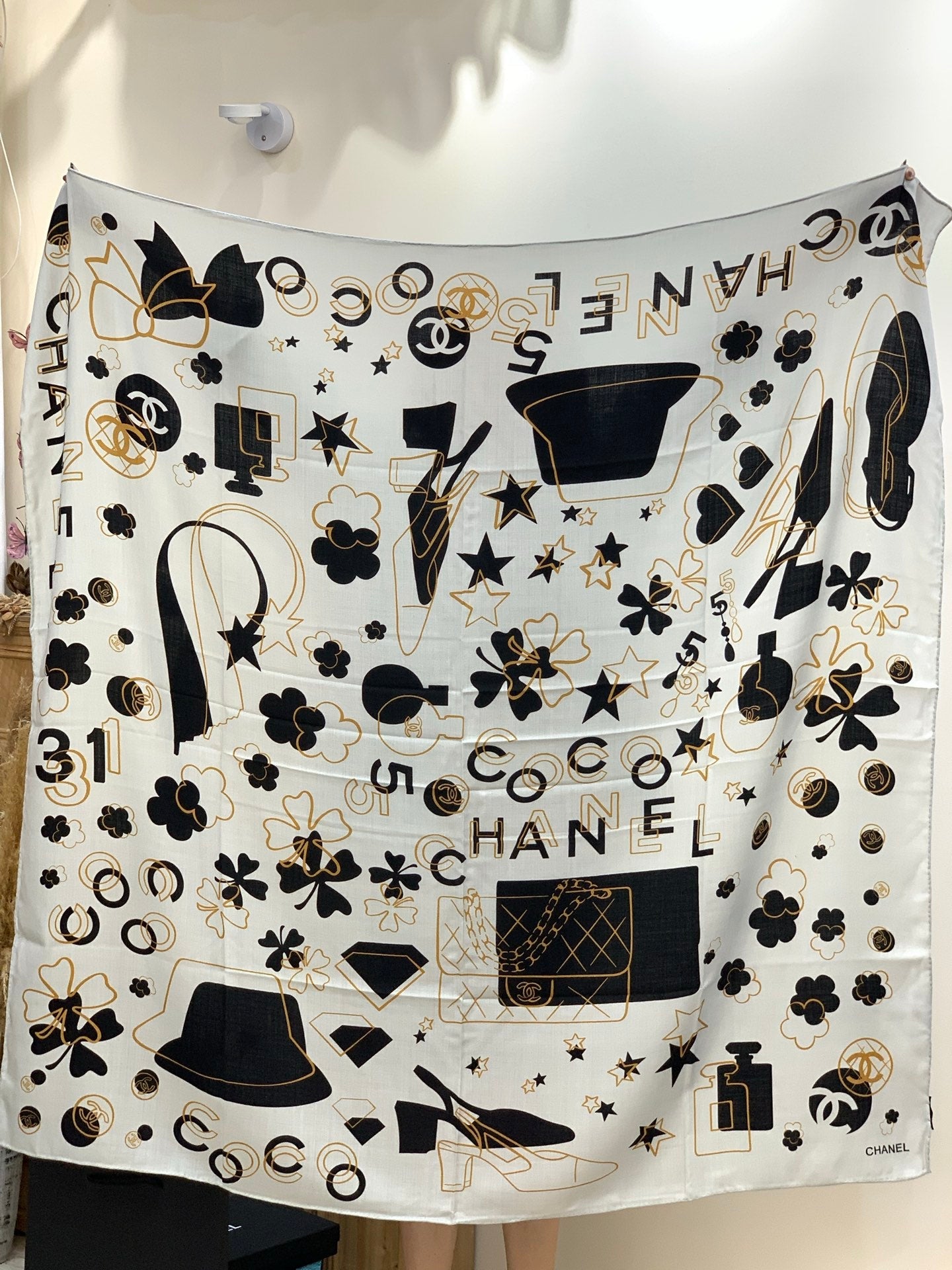 CC 25 Scarf 140cm White Black Cashmere 293181