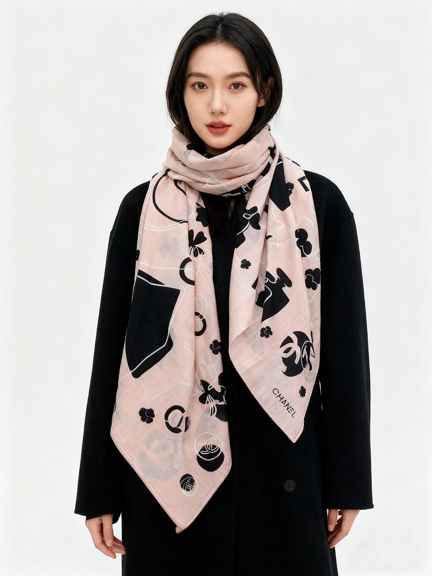 CC 25 Scarf 140cm Light Pink Black Cashmere 293180