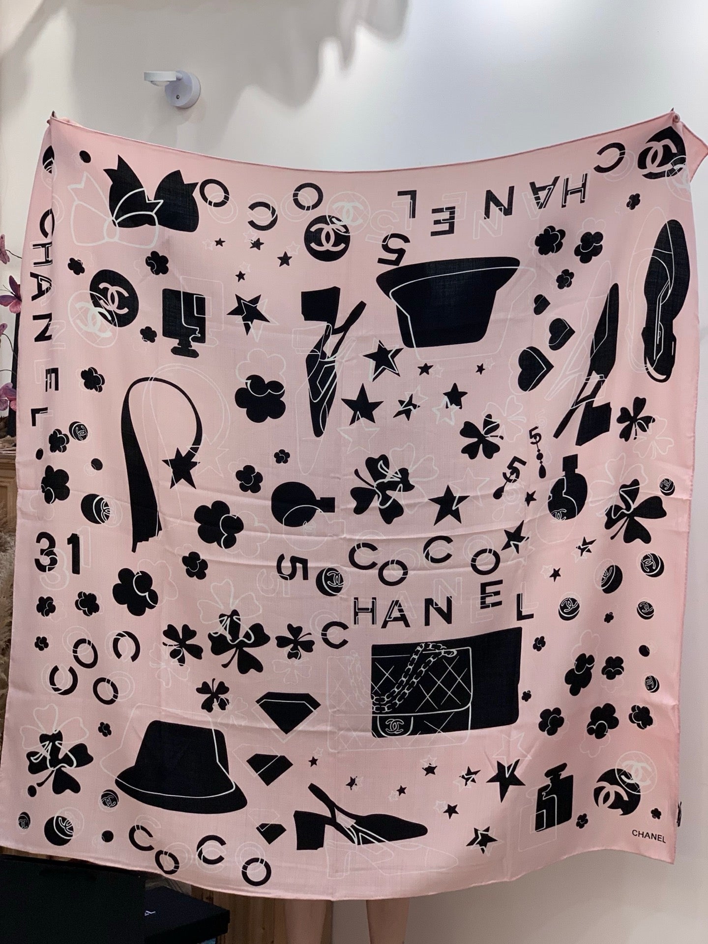 CC 25 Scarf 140cm Light Pink Black Cashmere 293180