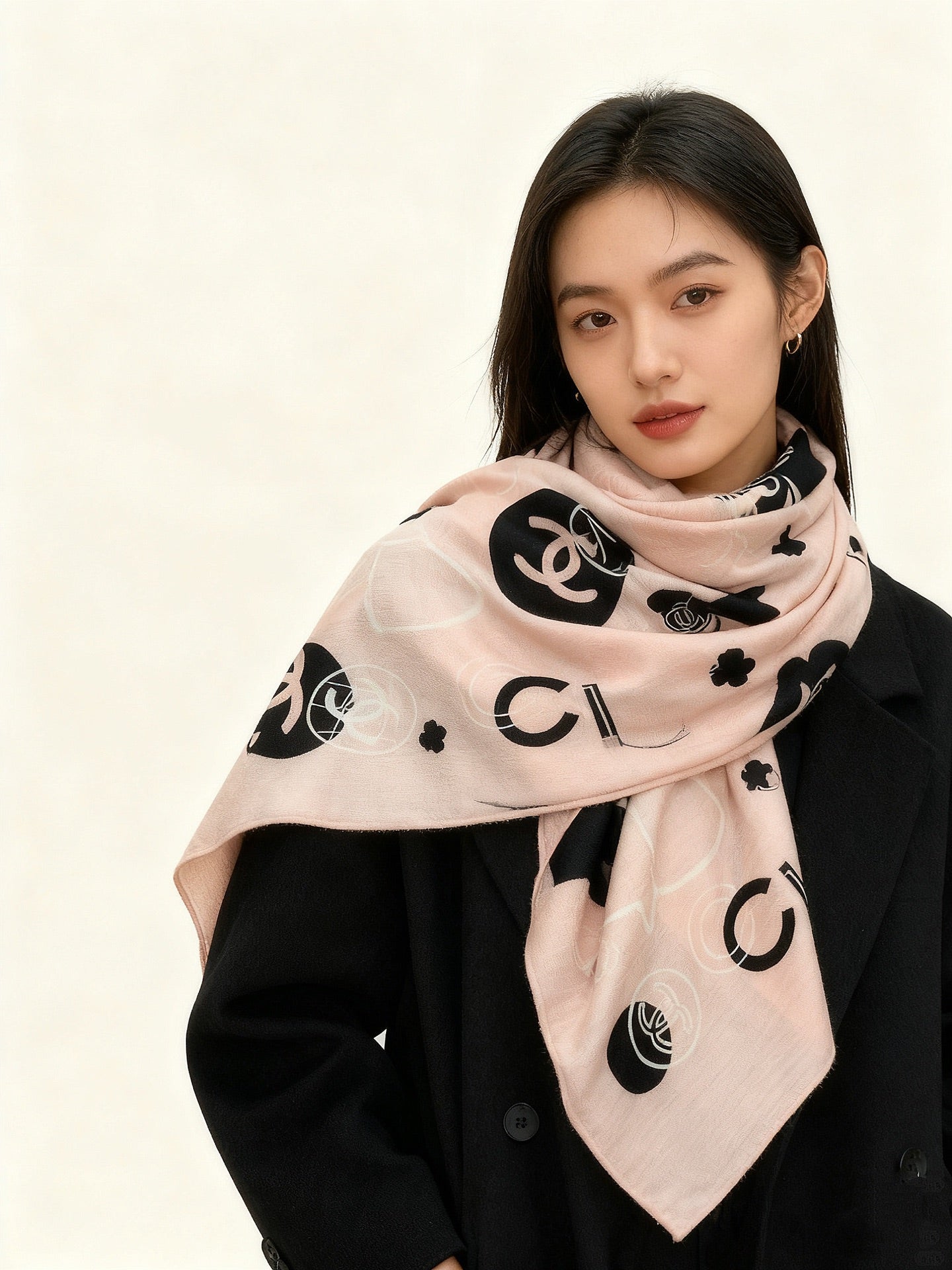 CC 25 Scarf 140cm Light Pink Black Cashmere 293180