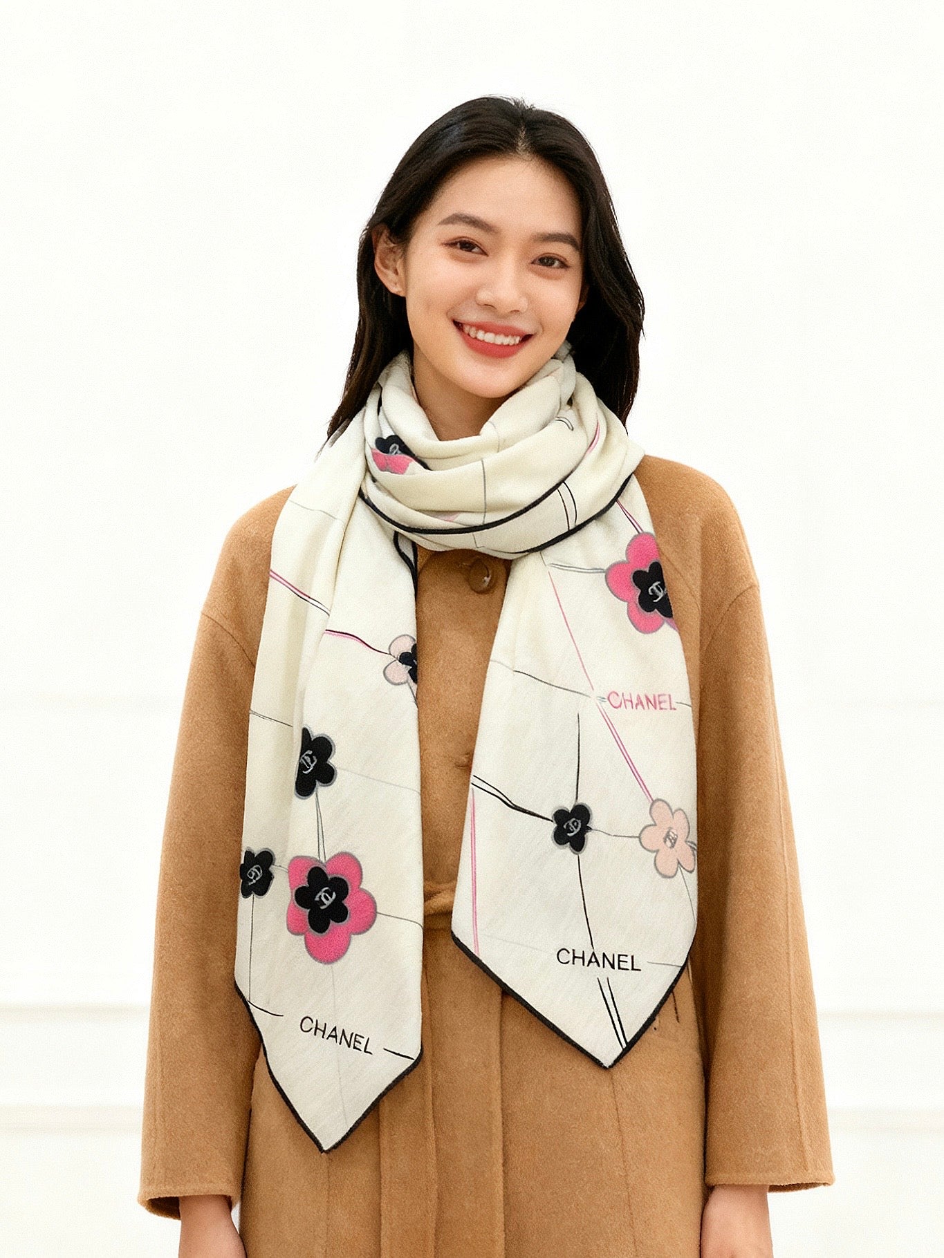 CC 25 Scarf 140cm White Pink Cashmere 293176