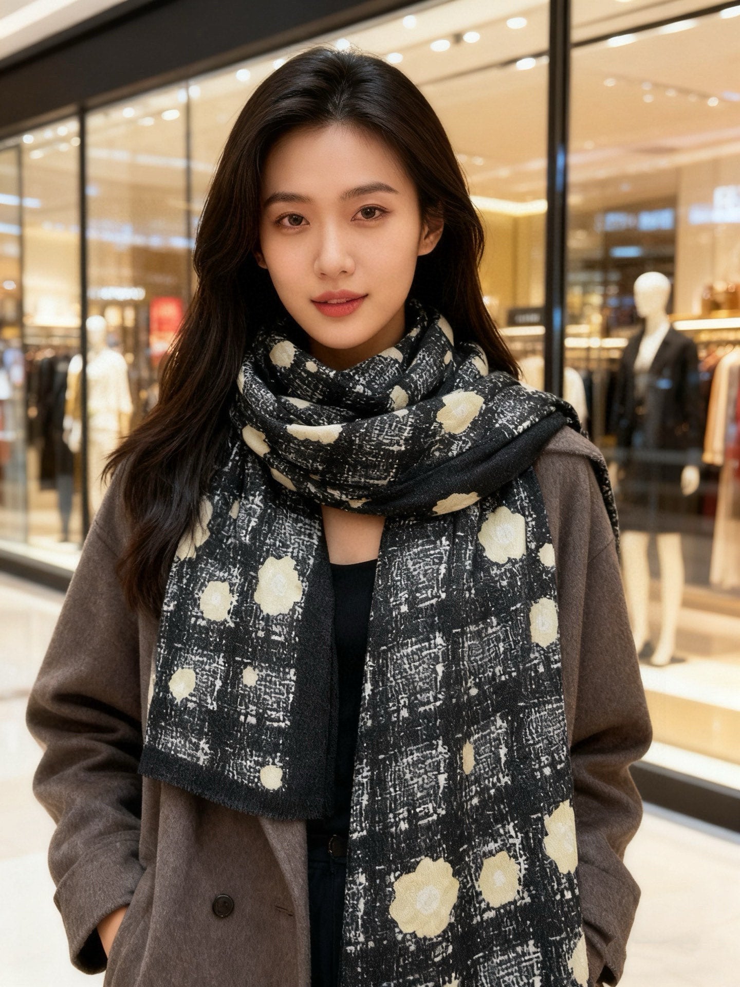 CC 25 Camellia Scarf 110cm Black Cashmere 293164