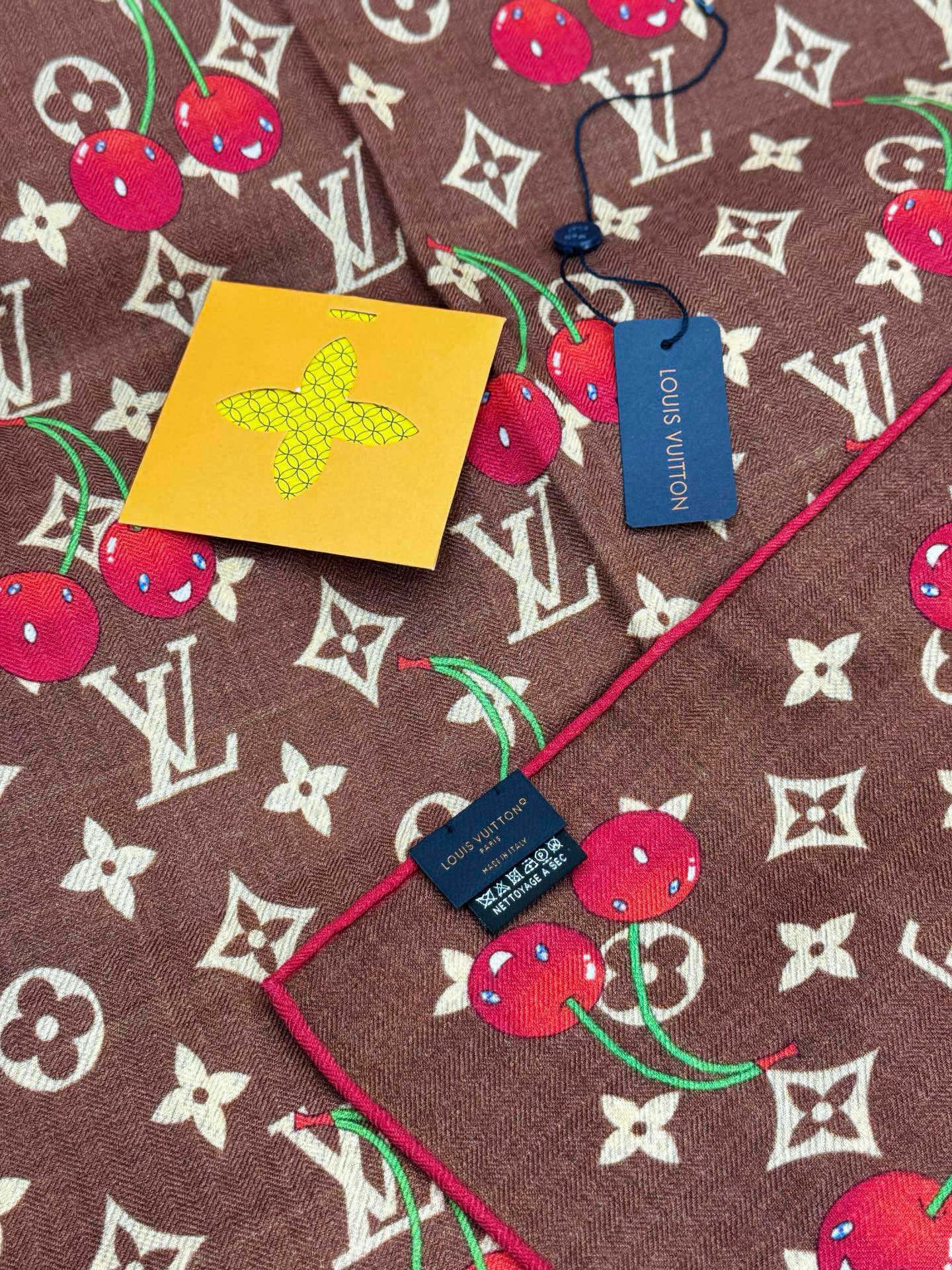 LV X TM Monogram Scarf 180CM Brown Red Cashmere 293169