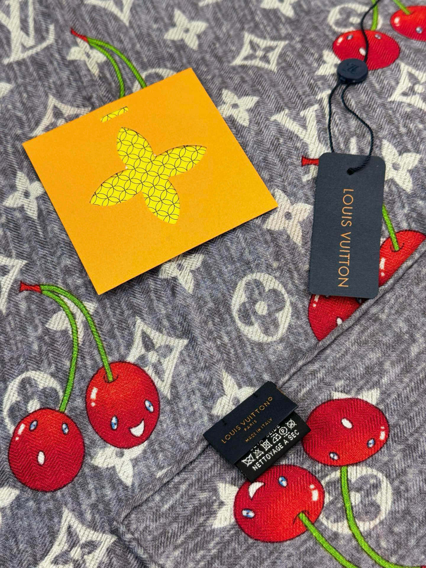 LV X TM Monogram Scarf 180CM Gray Red Cashmere 293171