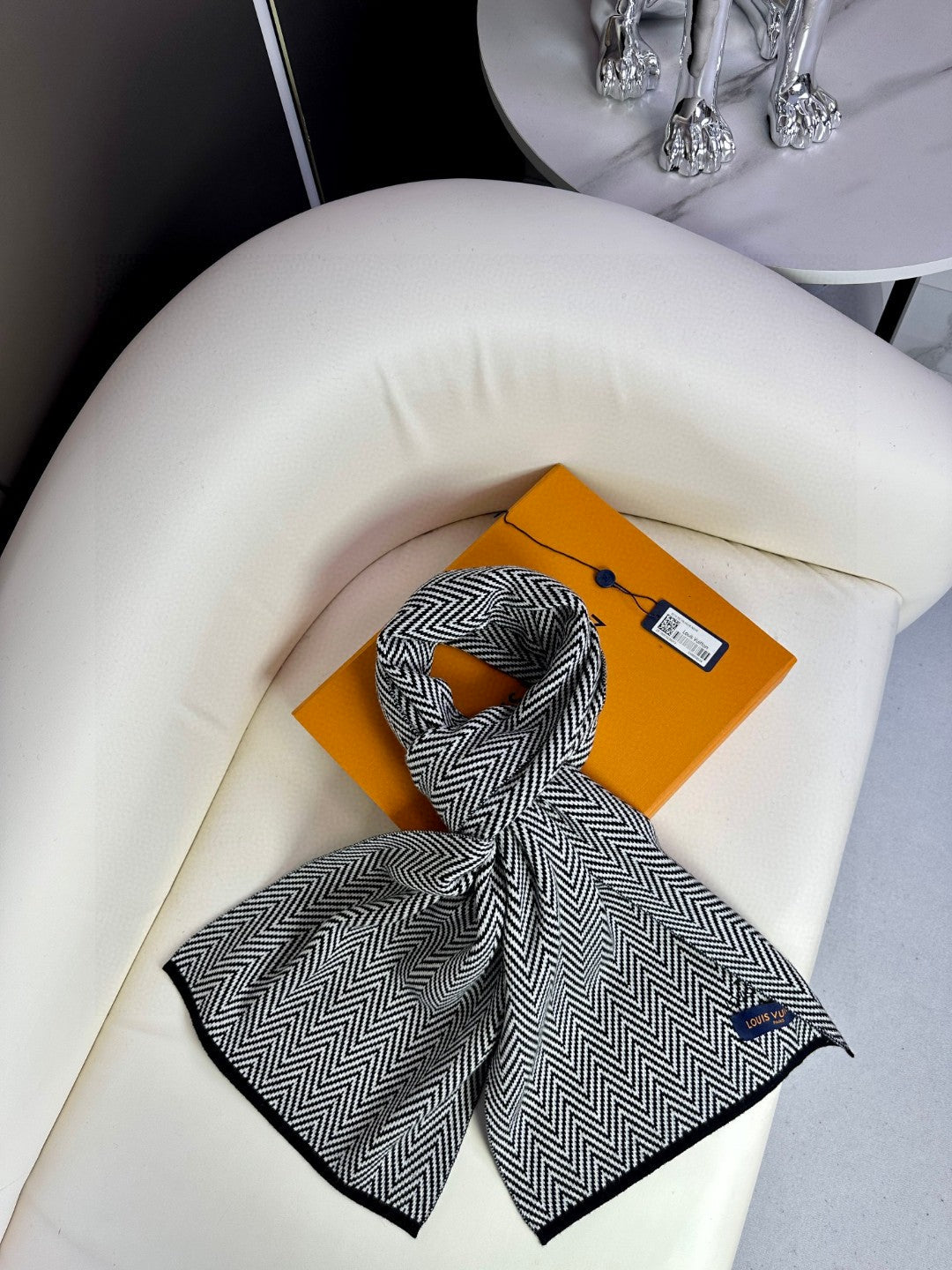 SCARF 180 CM IN BLACK MIX WHITE CASHMERE 393155