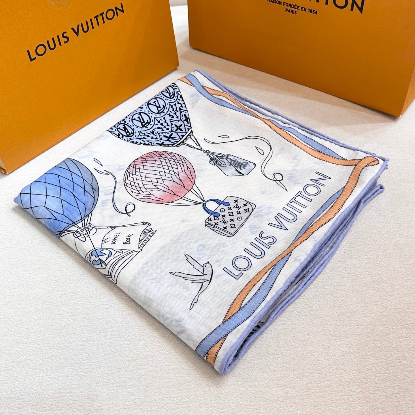 LV urkish Hot Air Balloon Scarf 140cm Blue Colorful Cashmere 971100