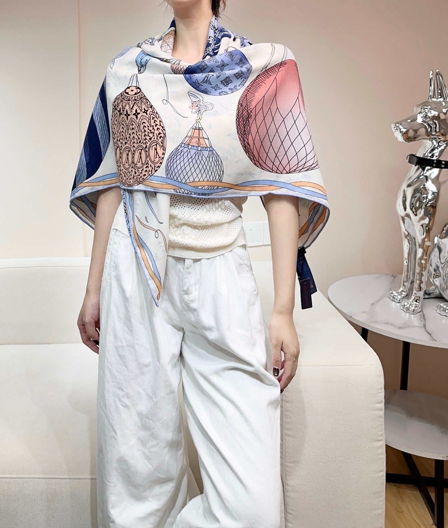 LV urkish Hot Air Balloon Scarf 140cm Blue Colorful Cashmere 971100