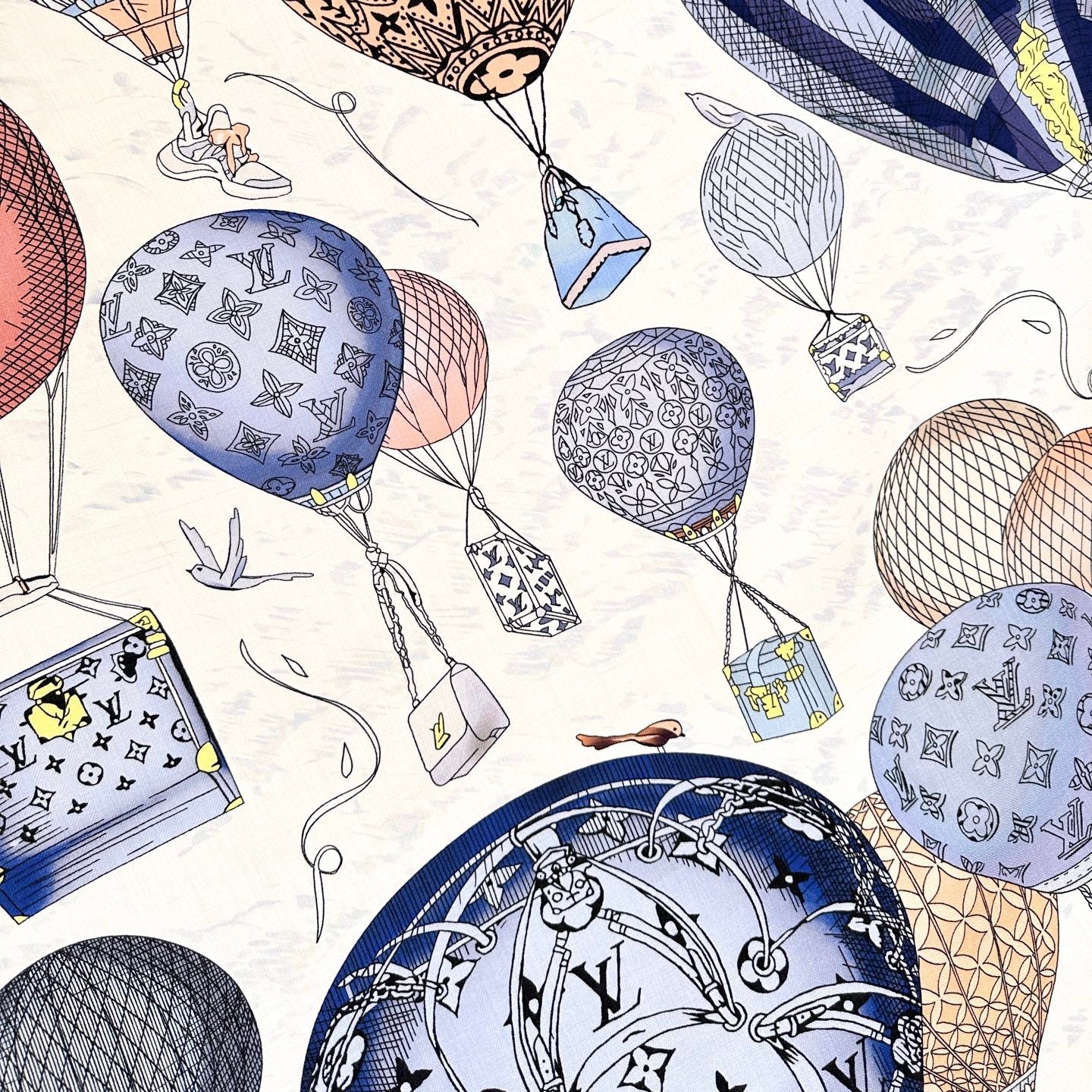 LV urkish Hot Air Balloon Scarf 140cm Blue Colorful Cashmere 971100