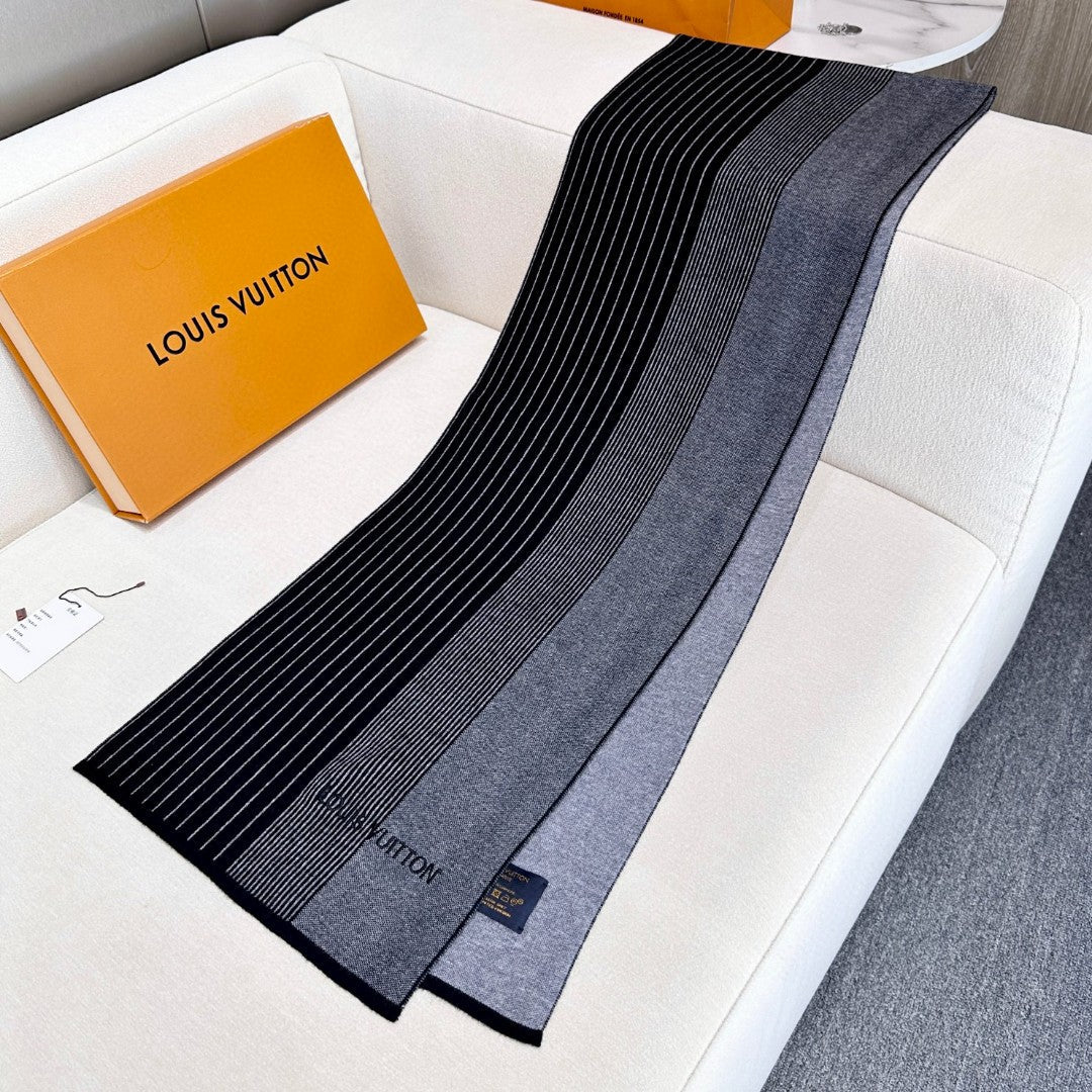 LV Selling High-End Men's Scarf 180cm Black Cashmere 971098