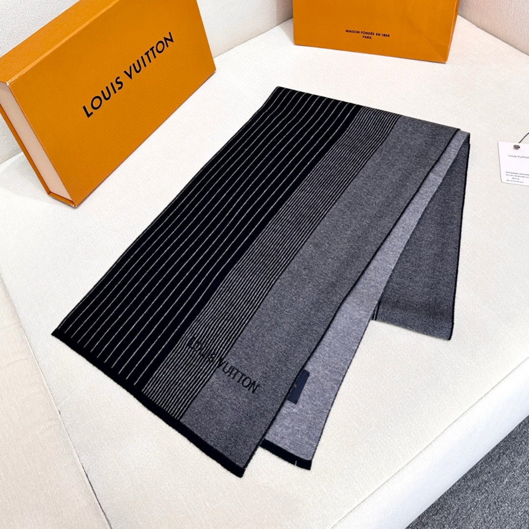 LV Selling High-End Men's Scarf 180cm Black Cashmere 971098