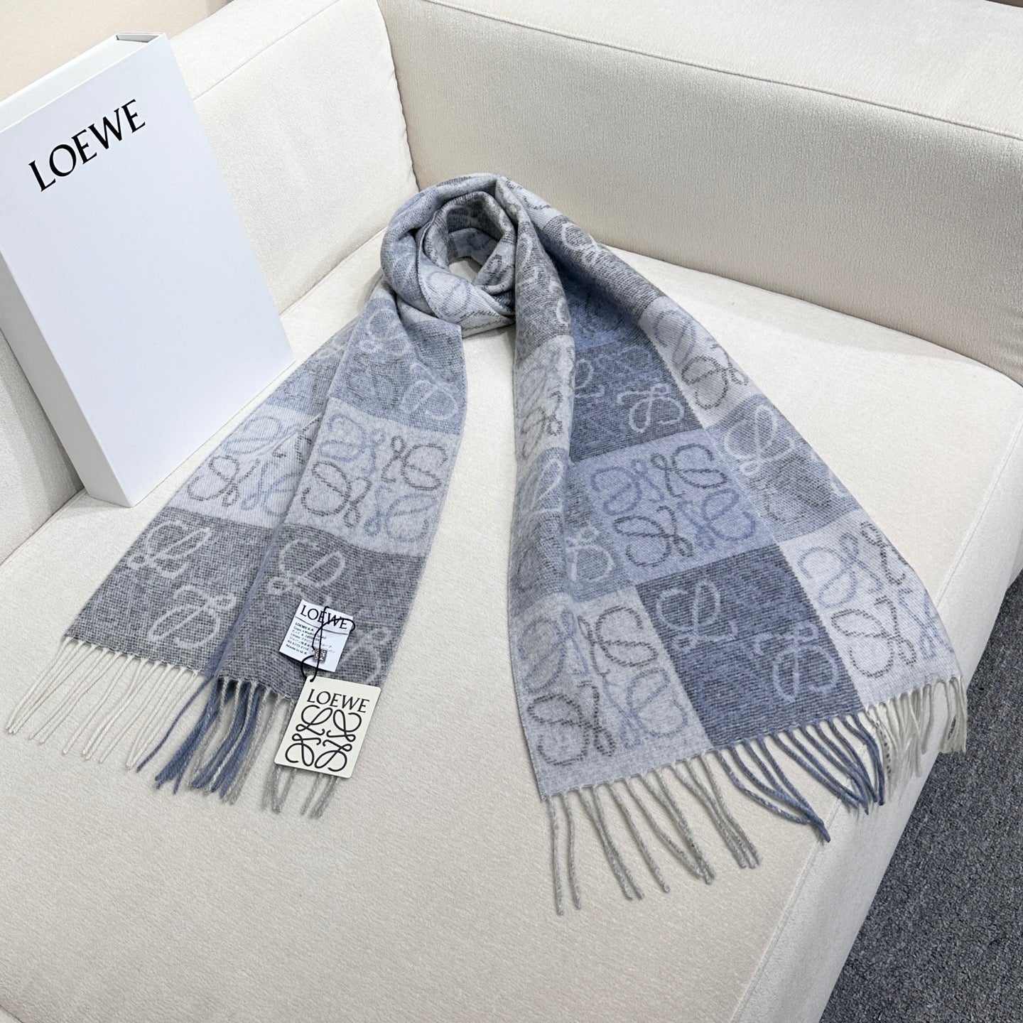 Loewe Scarf 180CM  Light Blue Gray Wool Cashmere 968613