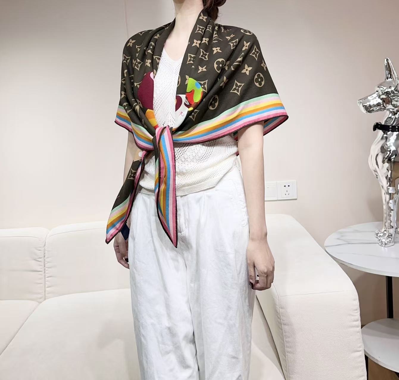 LV x TM SUPERFLAT 140cm Brown Multicolor Silk Wool 978741