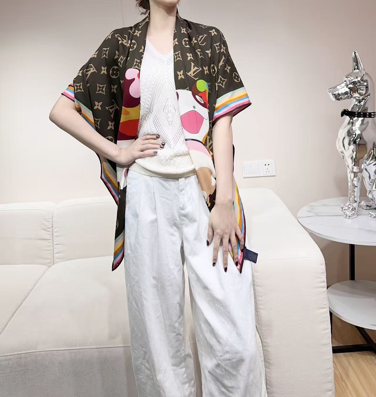 LV x TM SUPERFLAT 140cm Brown Multicolor Silk Wool 978741