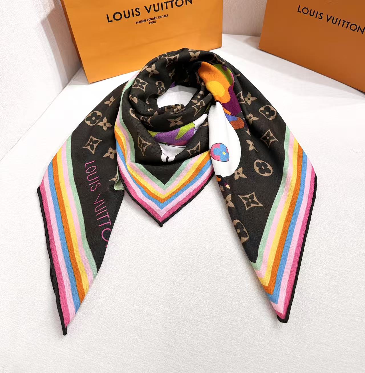 LV x TM SUPERFLAT 140cm Brown Multicolor Silk Wool 978741